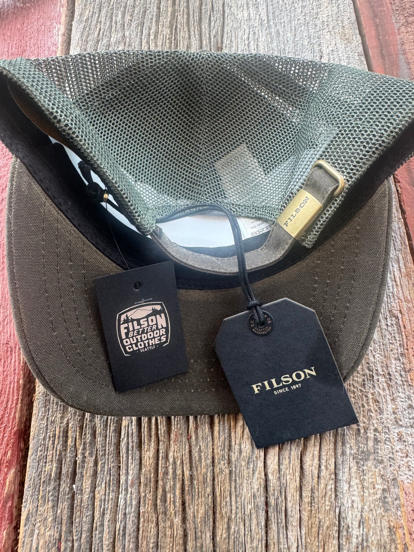 Filson Logger Mesh Cap Oil Finish Tin Otter Green Hat New with Tags # 11070237