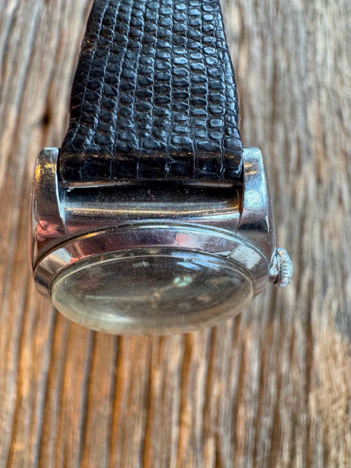 Vintage Rolex Oyster Perpetual Bubble Back circa 1940-1942 Steel case with Mercedes hands. Hirsch Lizard 18mm strap. No box or papers.
