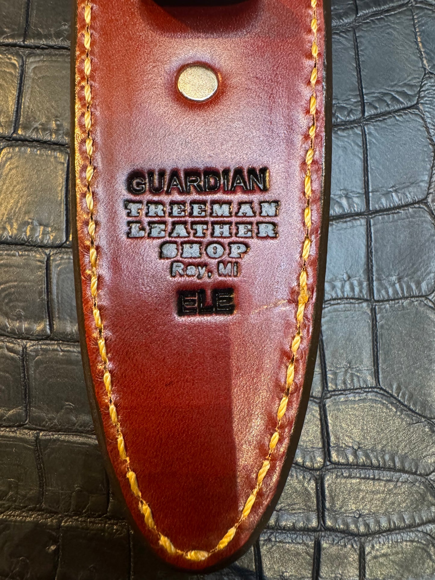 Randall Model 24 “Guardian” Sheath in Exotic Brown Elephant by Treeman. (Sheath only)