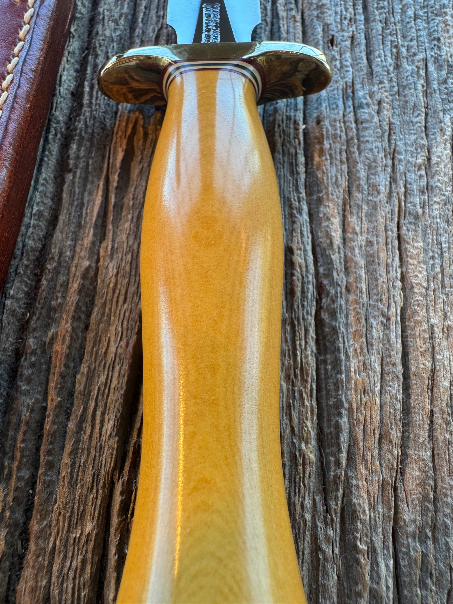 Randall Model 2-5 in Yellow Westinghouse Micarta, Johnson Roughback Sheath.