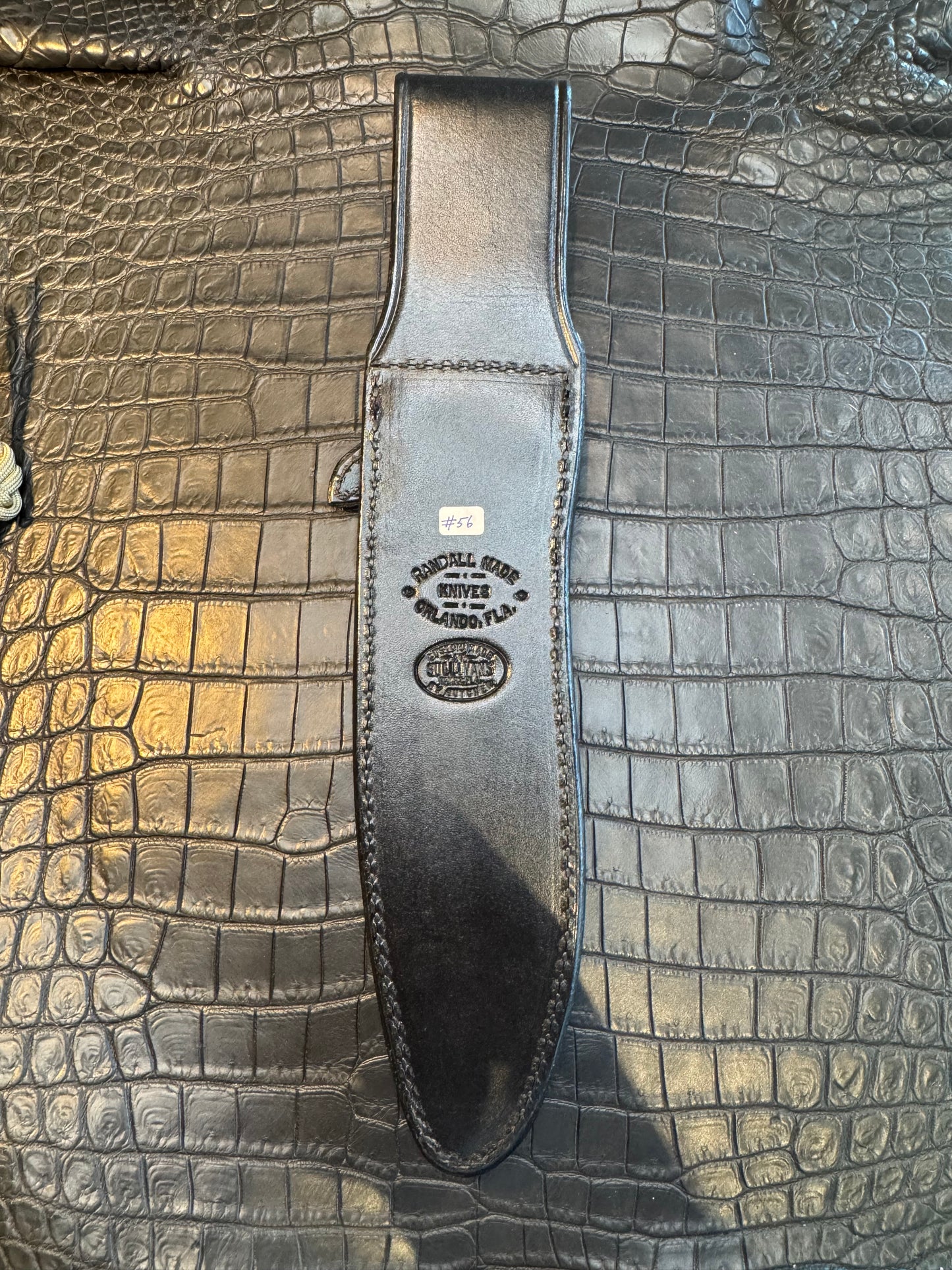Randall Model Small Sasquatch Sheath in Exotic Python Inlay Custom Made at Sullivan’s by Gutcher.