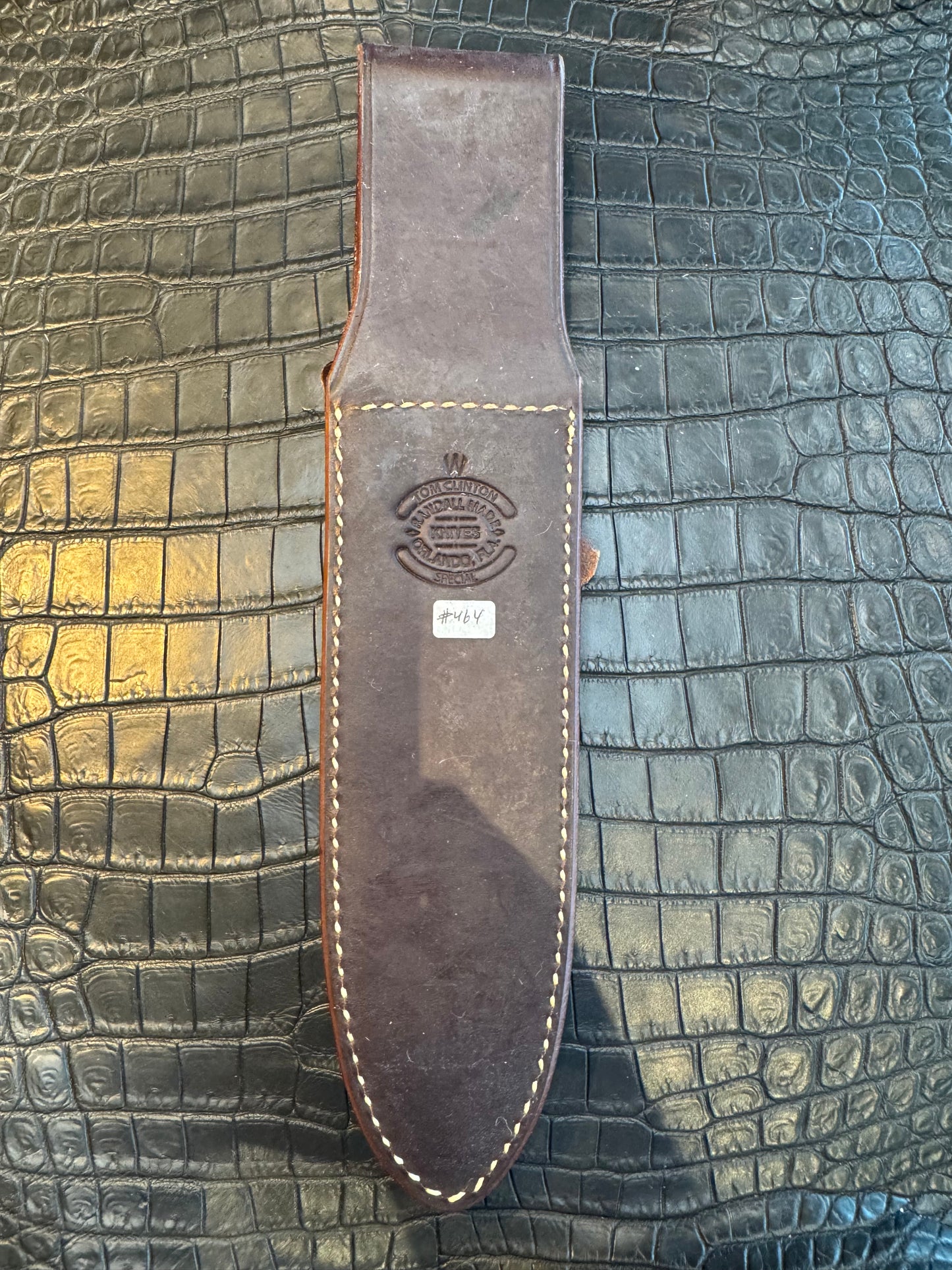 Randall Model Clinton Special Sheath in Brown Waxed Leather made at Sullivans by Gutcher in Tampa Florida. Official sheath maker for Randall Knives.
