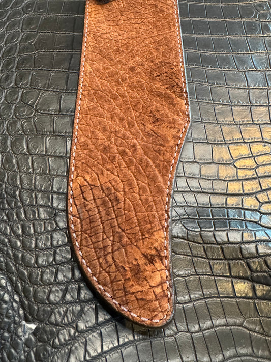 Randall Model 12-11 Smithsonian “Smitty” in Chocolate Hippo, forward curved hilt, Canteen Snap, full brass stamping and stitching.