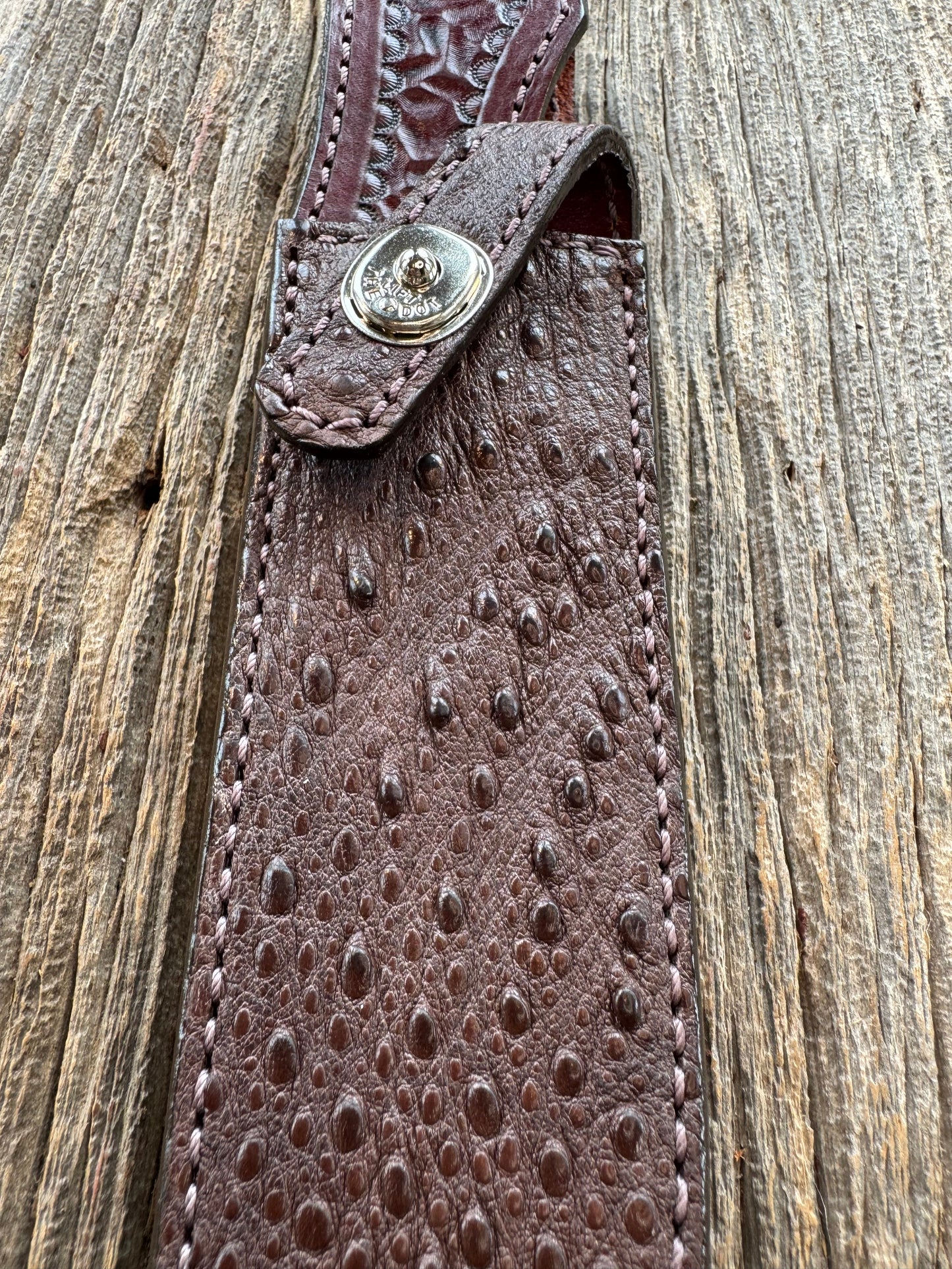 Randall Model 1-8 Sheath in Exotic Brown Snapping Turtle by Treeman. Hind quarter portion of the turtle.