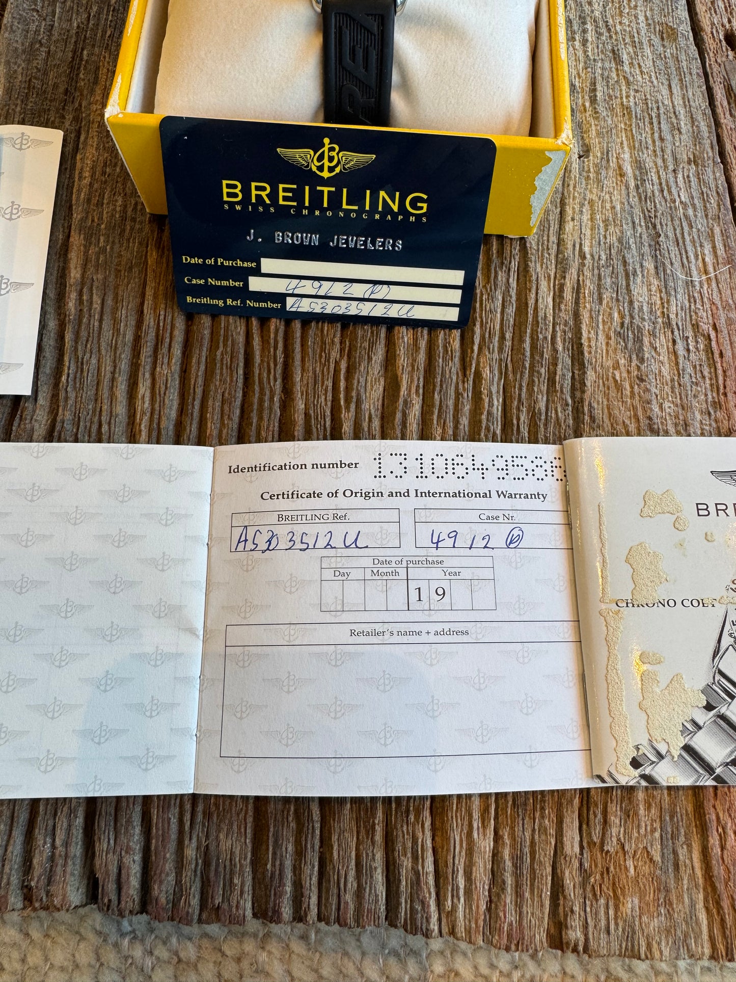 1999 Breitling Colt Chronograph. Black Dial with Breitling rubber divers strap. Ref A53035Box and papers included.