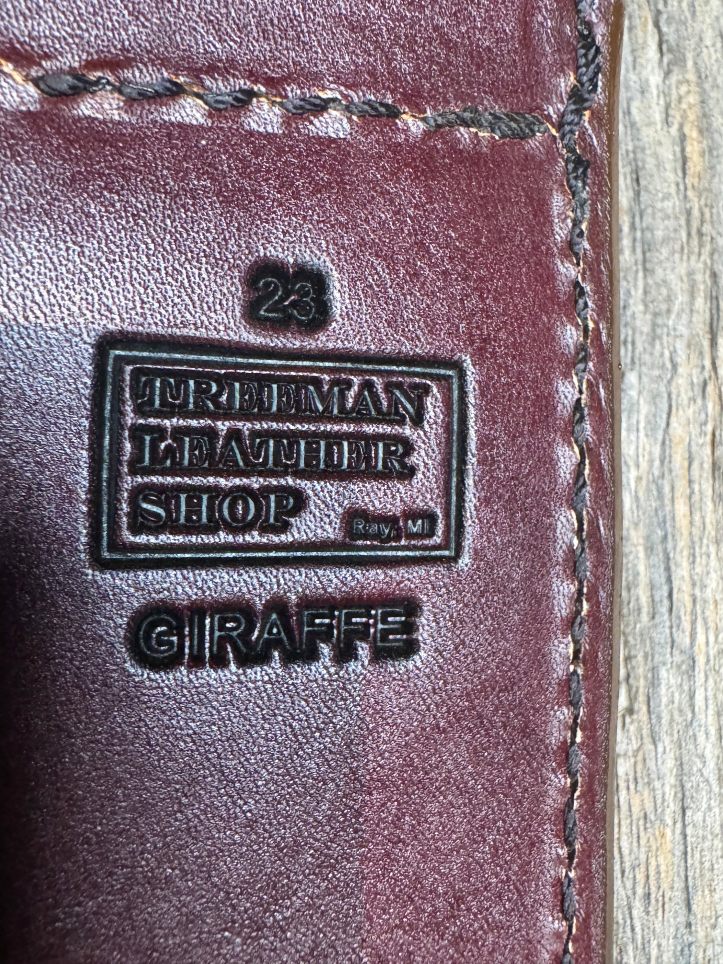 Randall Model 23 Sheath in Exotic Brown Giraffe from Treeman.