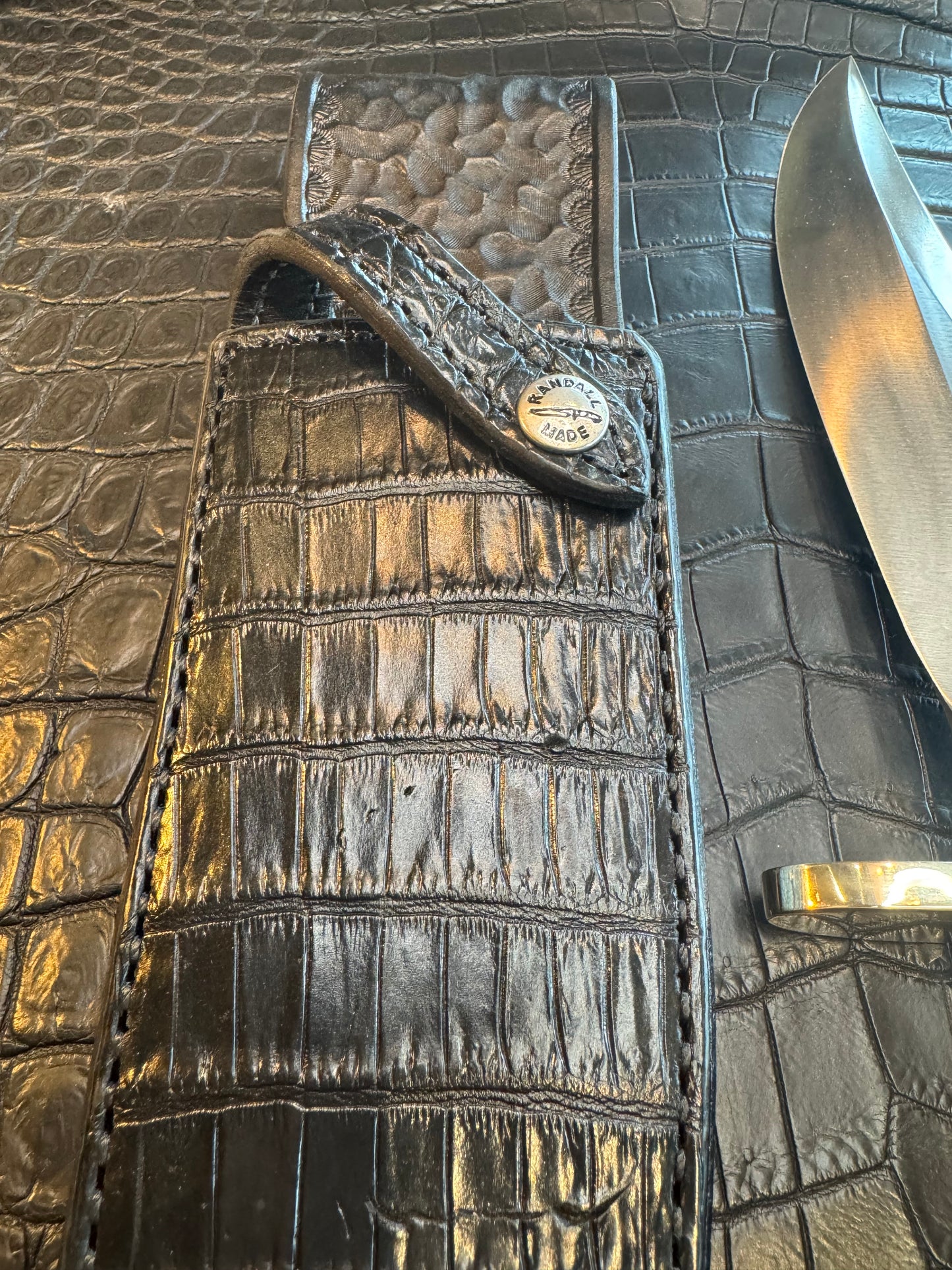 Randall Model 12-8 “Big Bear” Exotic Black Crocodile Sheath from Sullivans by Gutcher