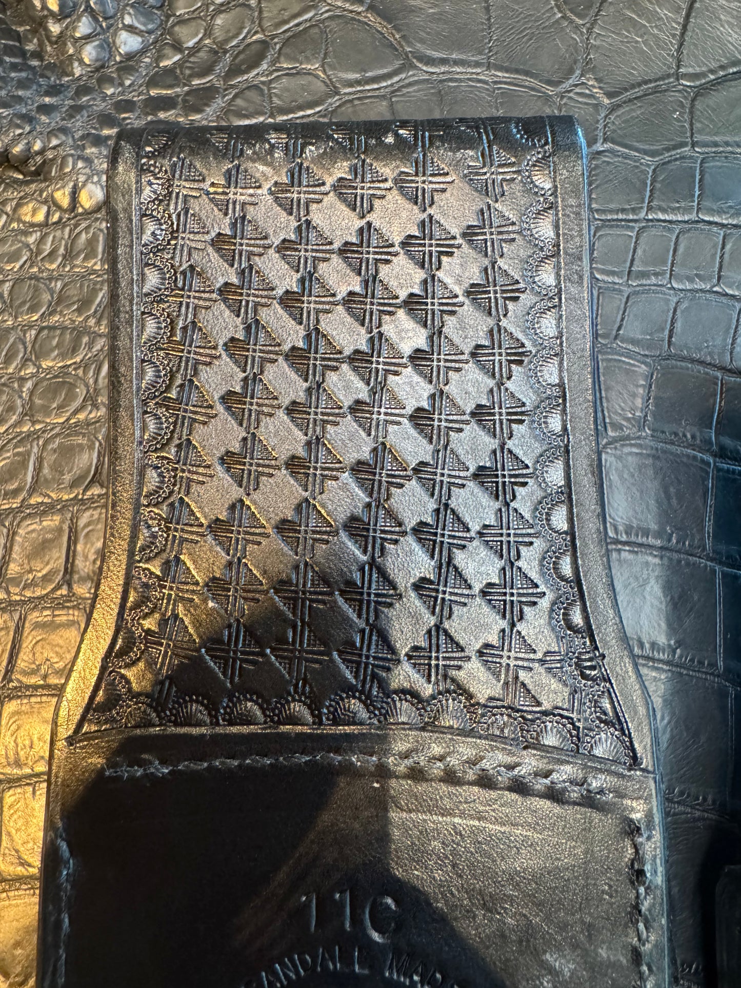 New Randall Pair of Model 12-11 Large Sasquatch and matching 12-8 Small Sasquatch Sheath’s in Exotic Black Hippo (very rare) Custom Made at Sullivan’s by Gutcher.