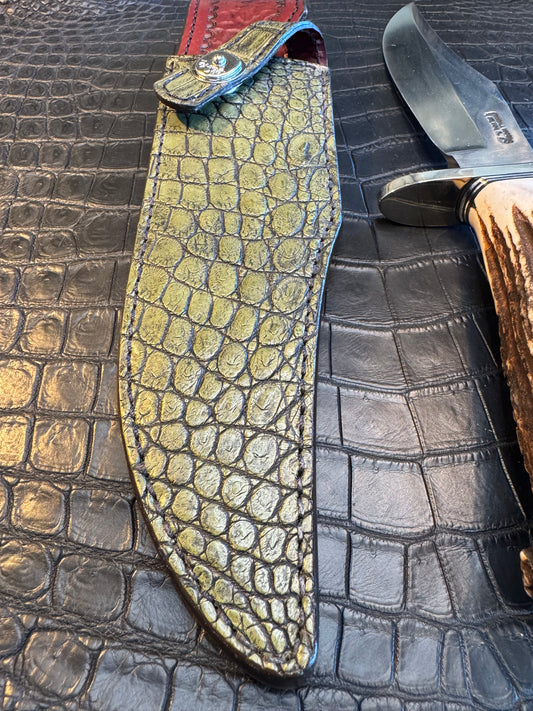 Randall Model 12-8 “Big Bear” Sheath in Exotic Army Green Crocodile by Treeman. (Sheath only)