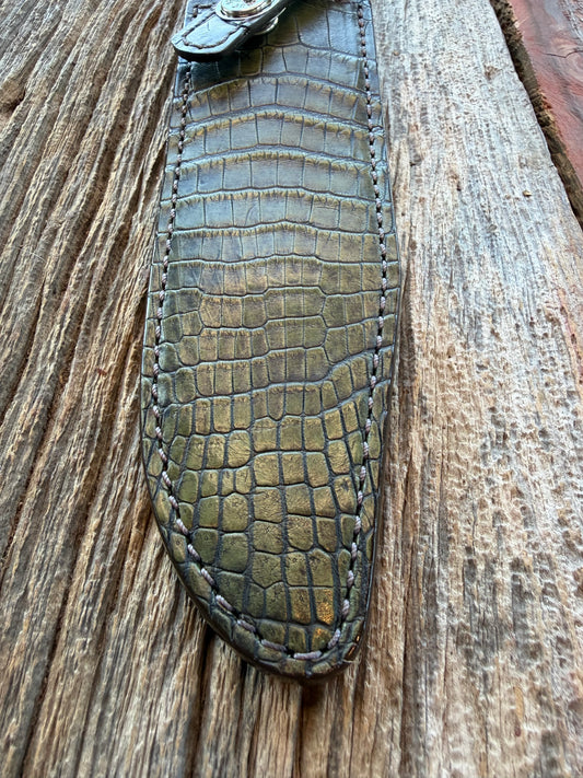 New Randall Model 14 Sheath in Exotic Army Green Crocodile from Treeman.