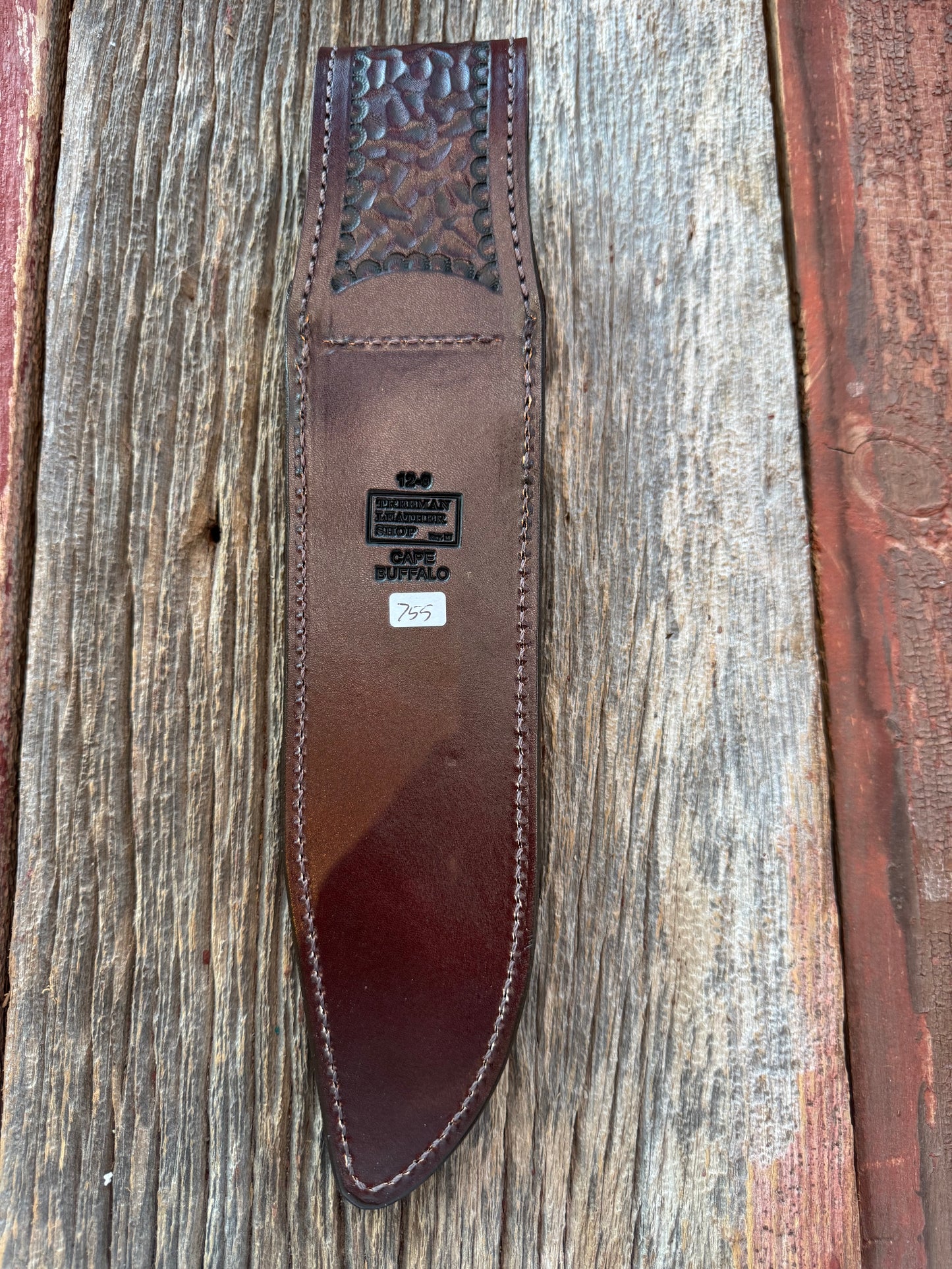 Randall Model 12-9 Sheath in Exotic Cape Buffalo in Dark Brown Leather from Treeman.