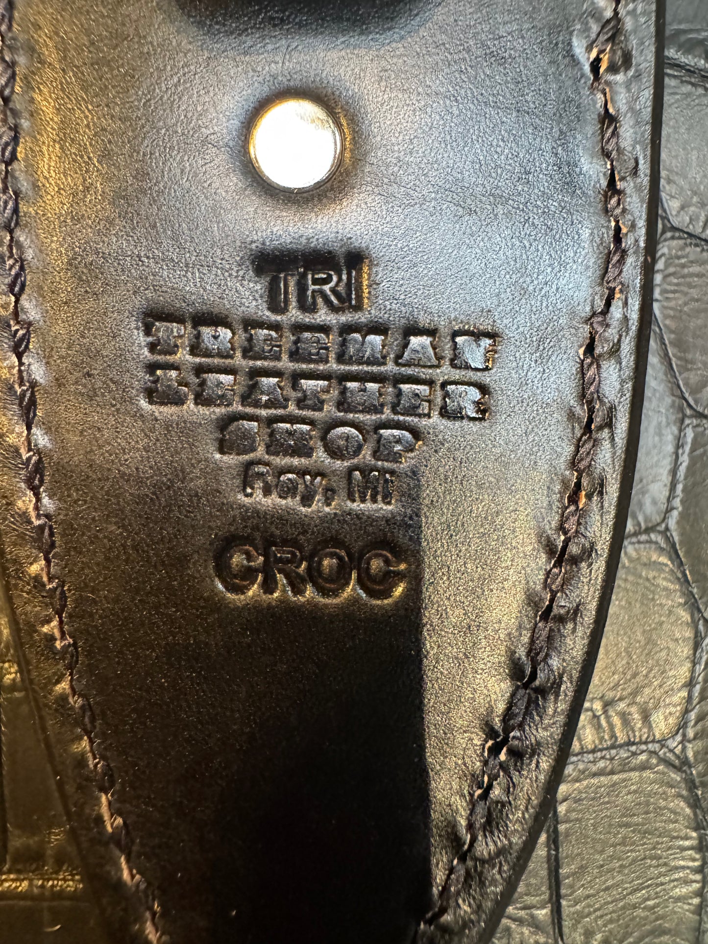 Randall Model Tri Athlete Sheath with Scales Added in Exotic Black Hornback Crocodile by Treeman. (Sheath only)