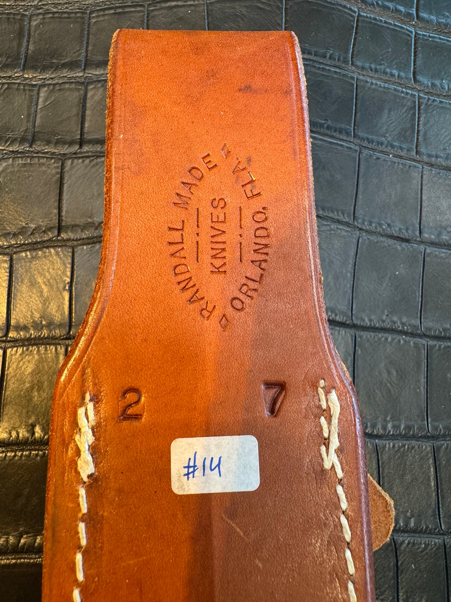 Randall Model 2-7 Sheath (with Stone) in Tan Leather made by Johnson Sheaths in the 90’s for Randall Knives.