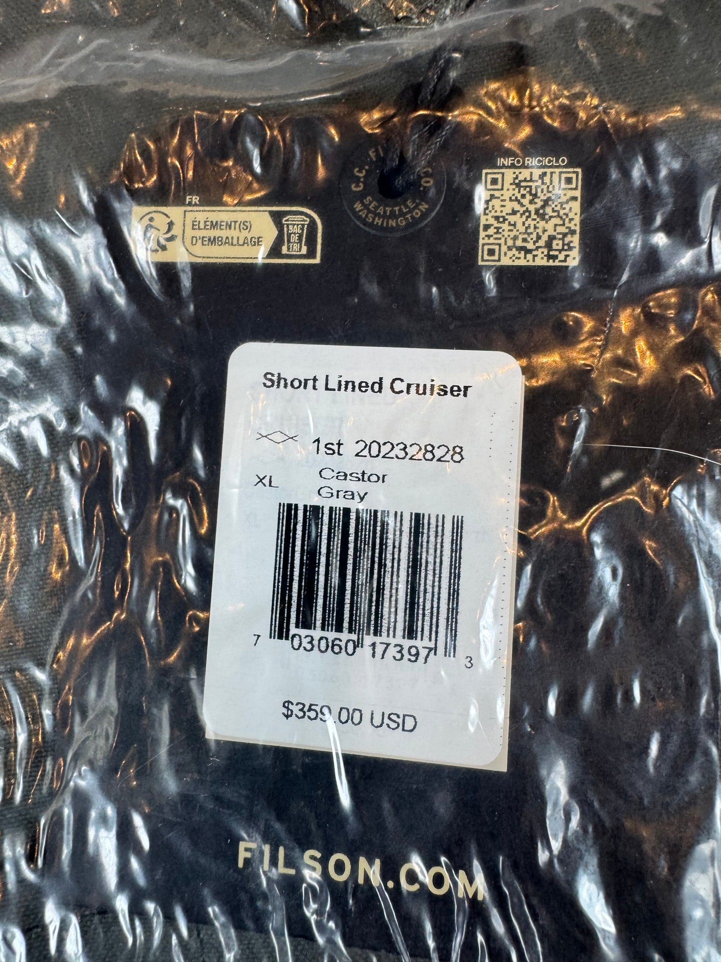 NWT Filson Short Lined Cruiser X Large in Castor Gray #20232828 Imported New Color