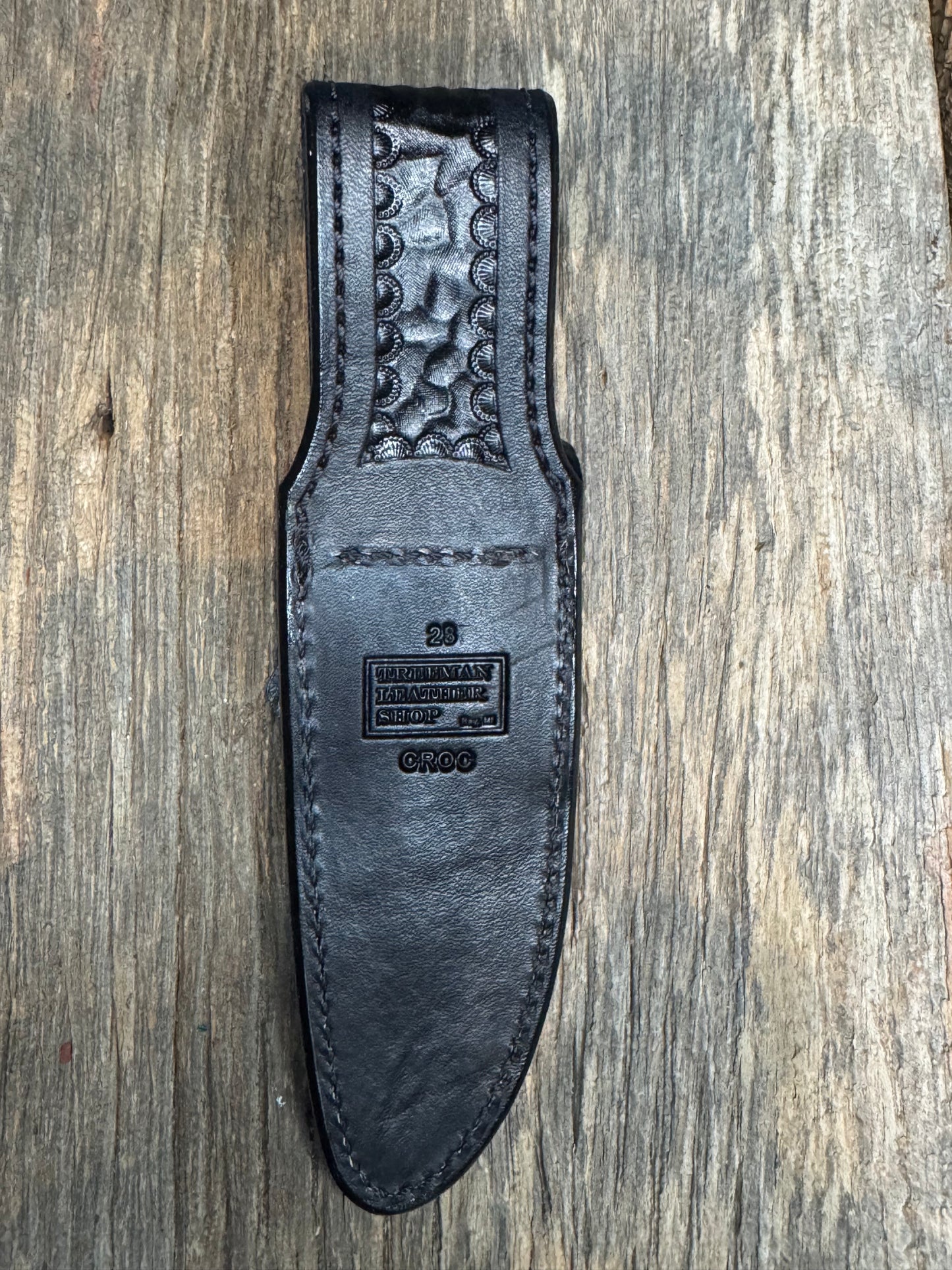 Randall Model 28 Sheath in Exotic Black Crocodile from Treeman.