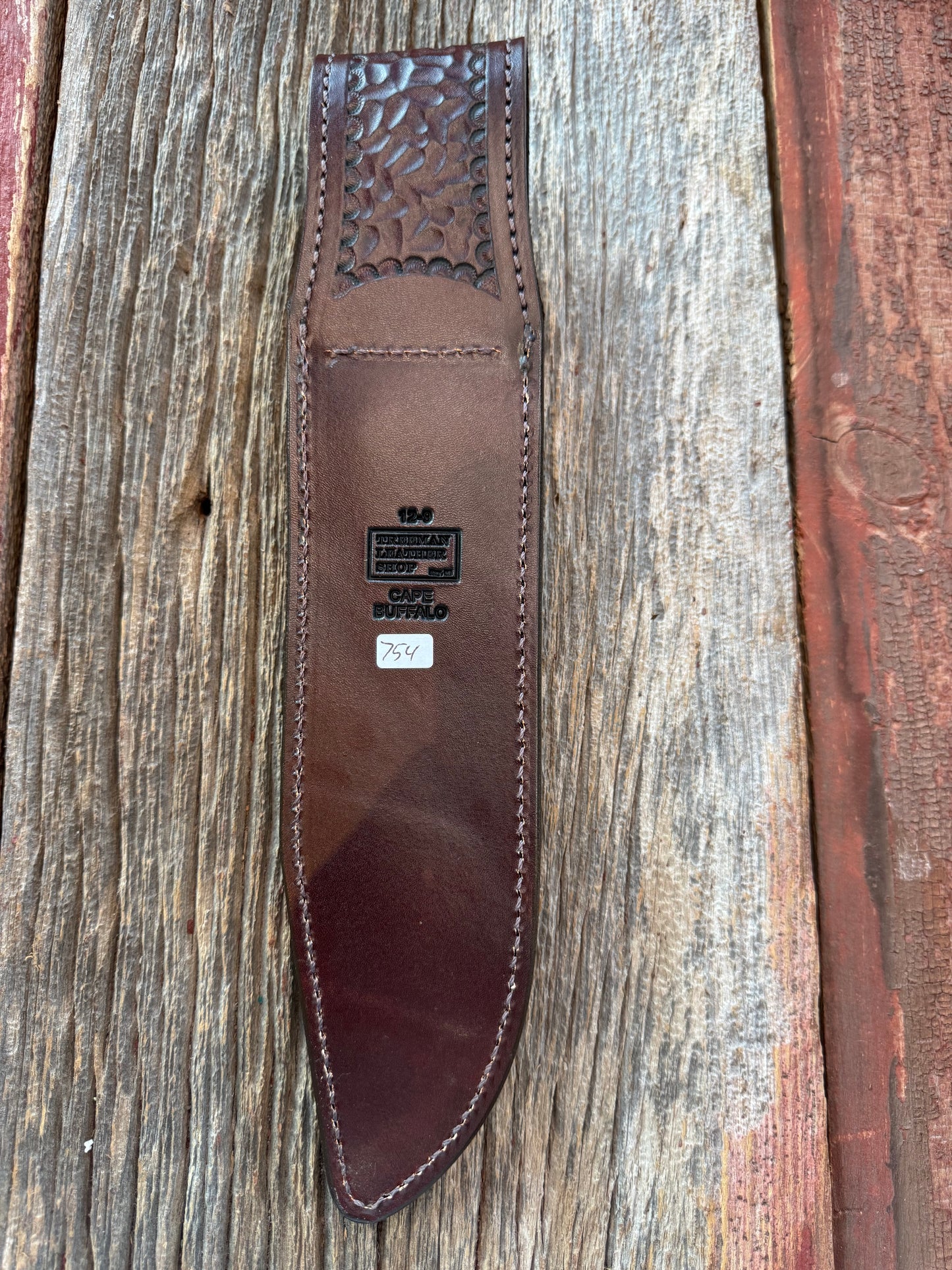Randall Model 12-9 Sheath in Exotic Cape Buffalo in Dark Brown Leather from Treeman.