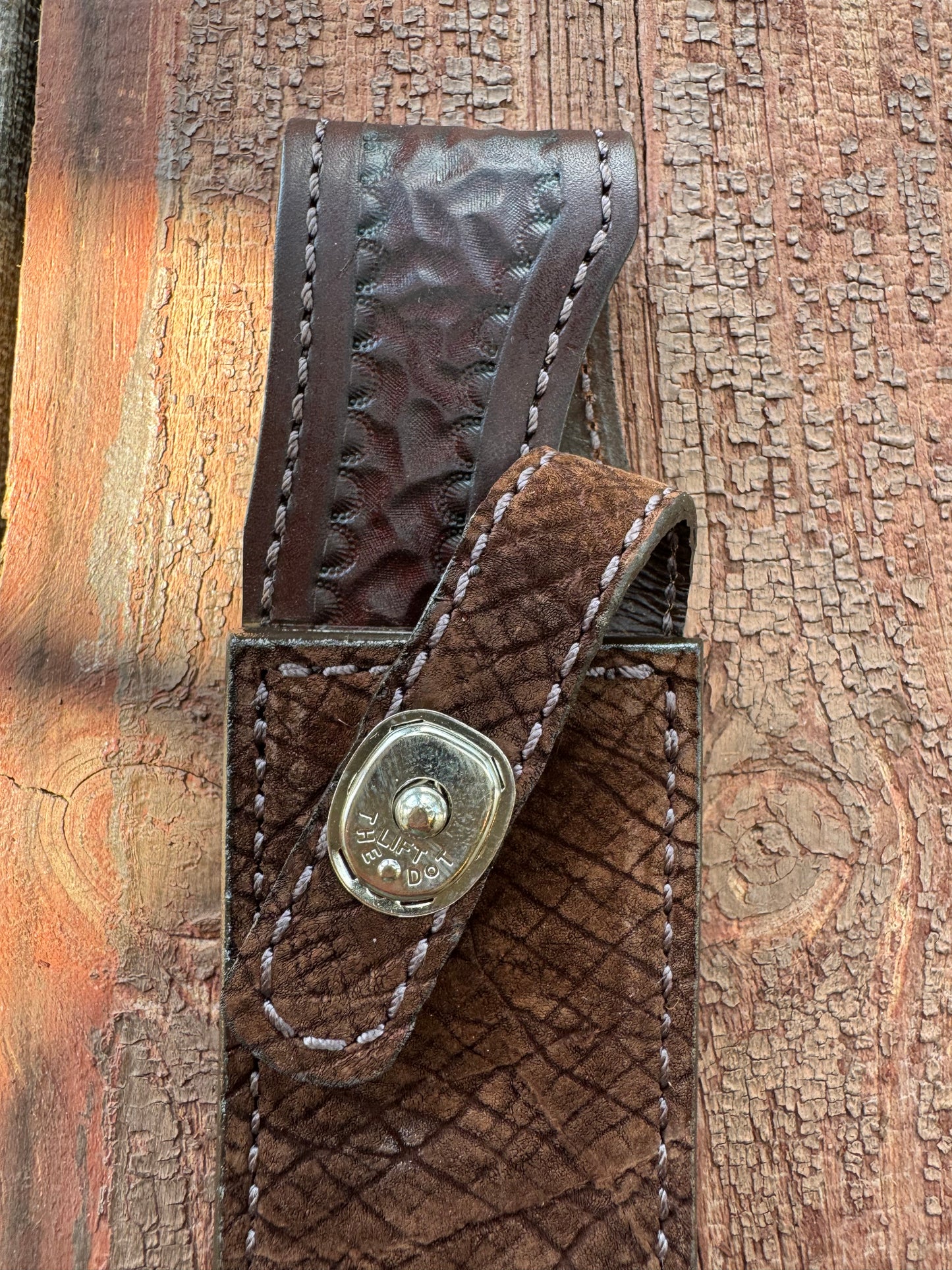 Randall Model 1-8 Sheath in Exotic Sueded Chocolate Brown Hippo by Treeman.