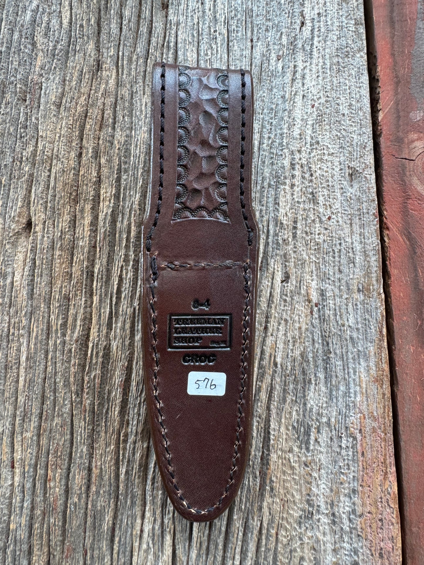 Randall Model 8-4 Sheath in Exotic Brown Sueded Crocodile from Treeman.