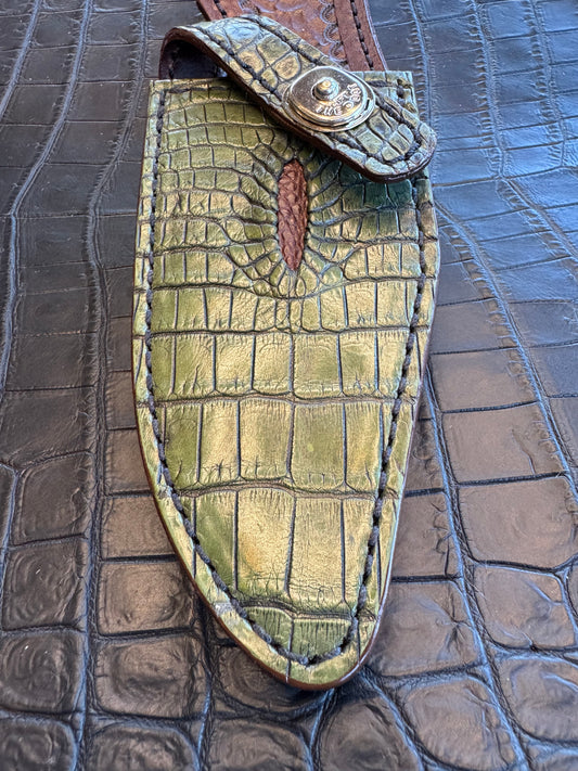 Randall Model 19-5 Exotic Army Green Crocodile Anus Sheath from Treeman.
