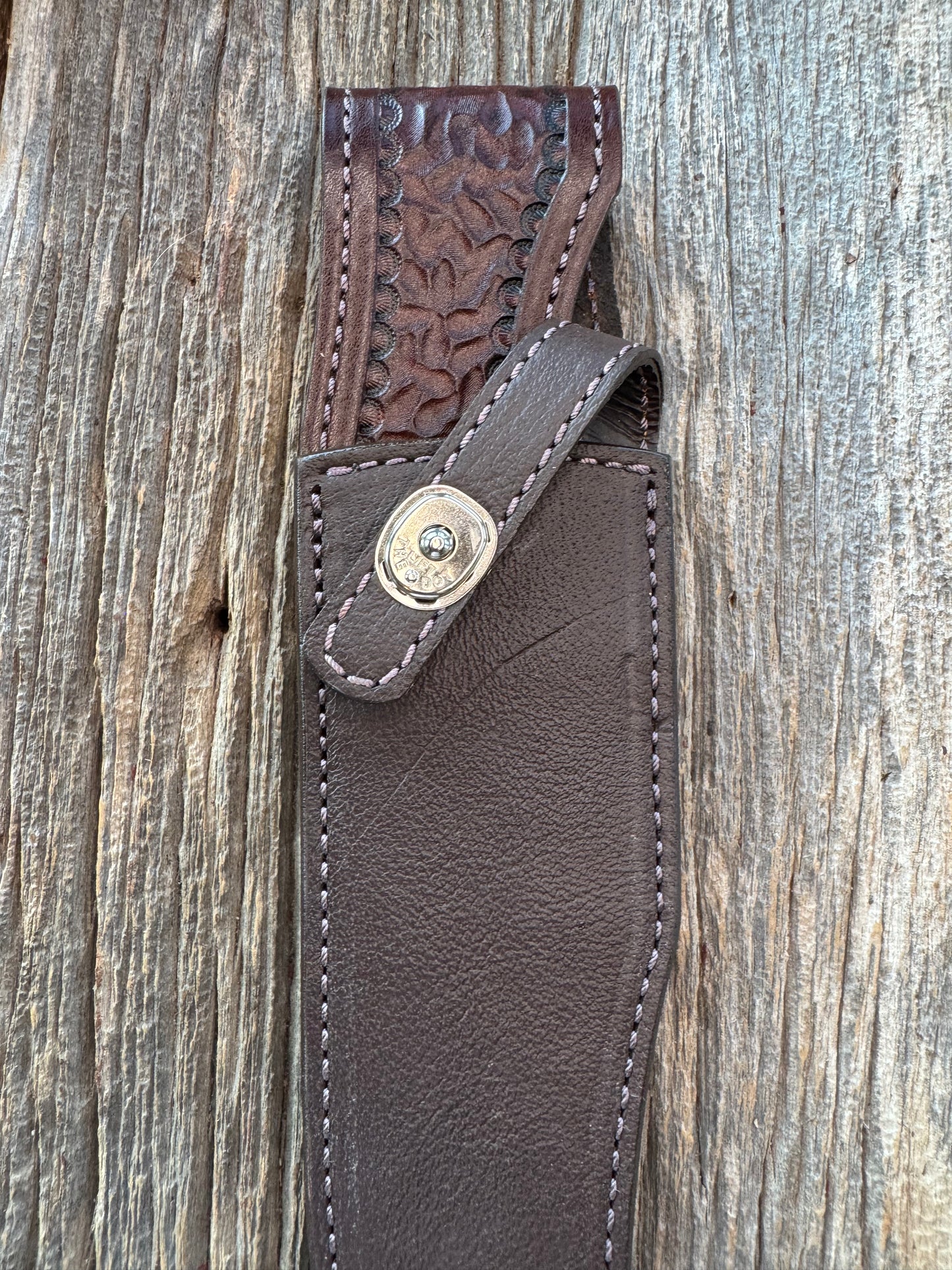 Randall Model 12-8 Big Bear Sheath in Exotic Cape Buffalo in Dark Brown Leather from Treeman.