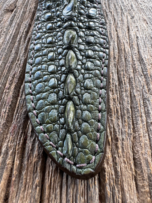 Randall Model 14 Sheath in Exotic Green Snapping Turtle by Treeman. Spiked Dragon tail portion of the turtle.