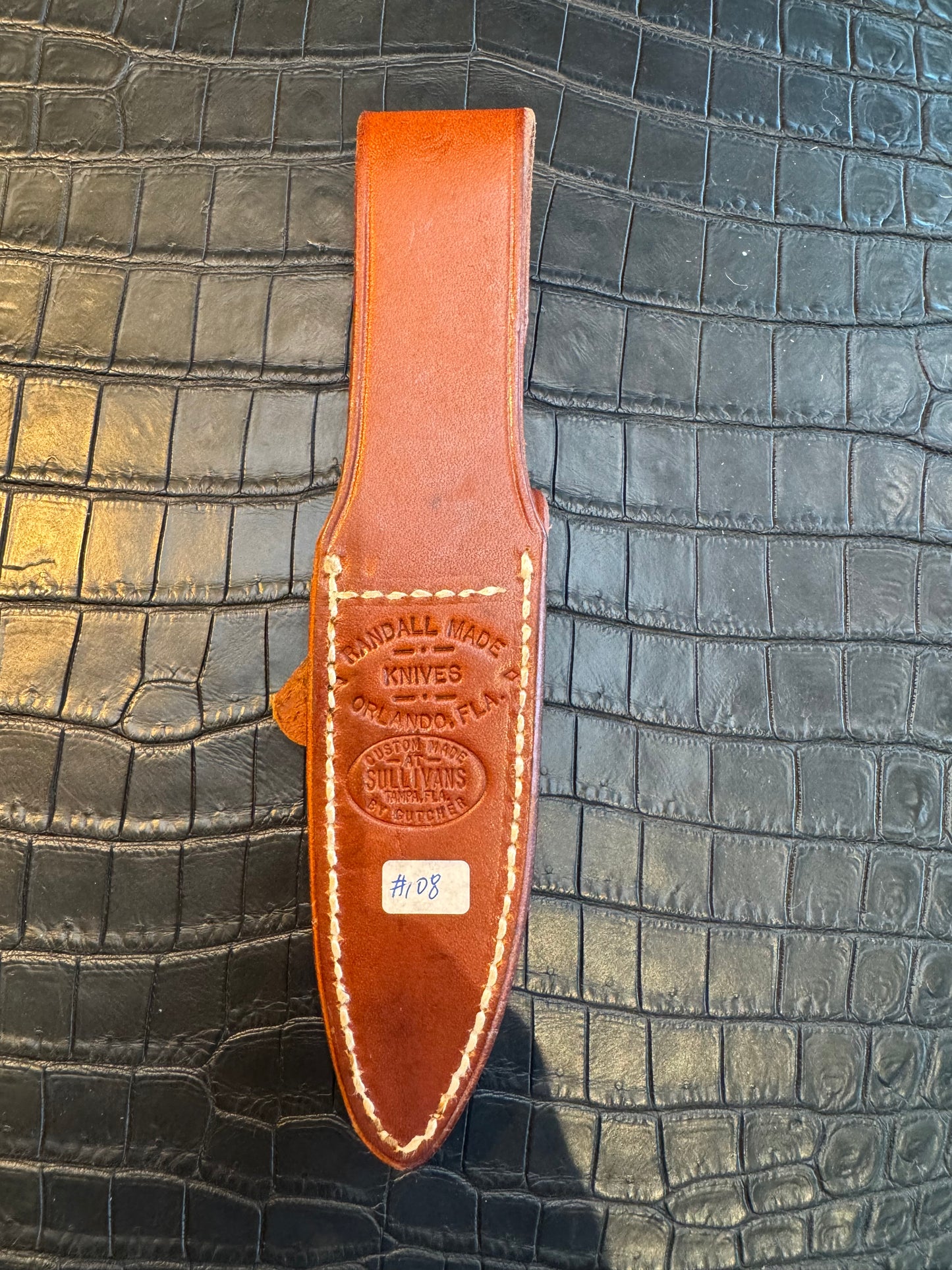 Randall Model 2-4 Sheath in Tan Leather made at Sullivans by Gutcher in Tampa Florida. Official sheath maker for Randall Knives.