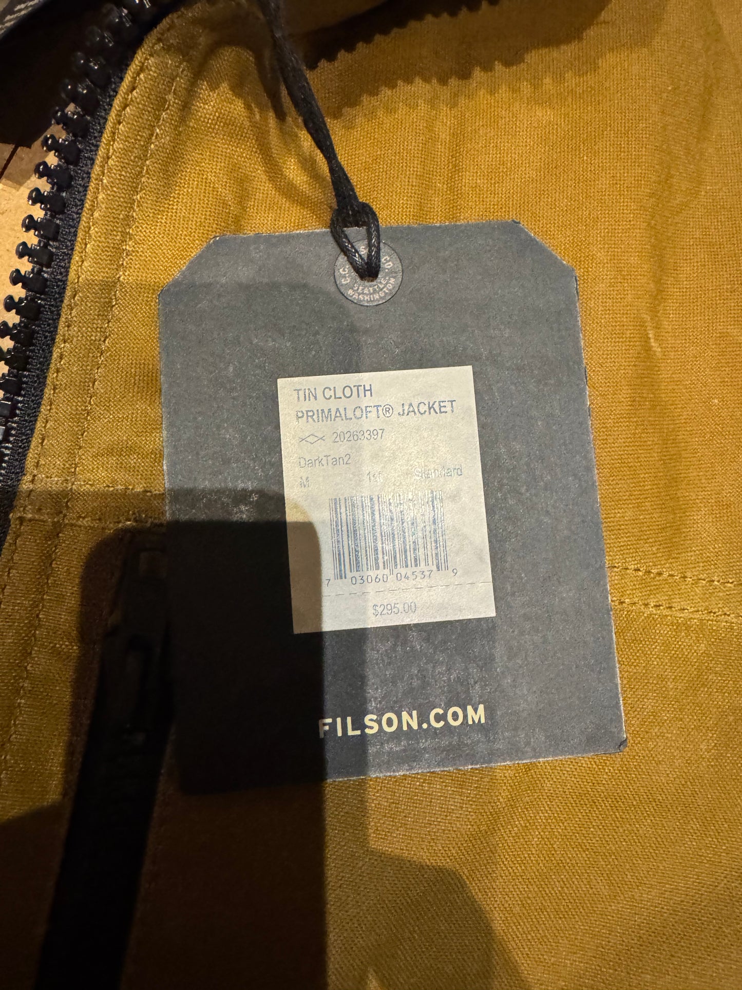 NWT Filson TIN CLOTH PRIMALOFT® JACKET DARK TAN Medium NWT