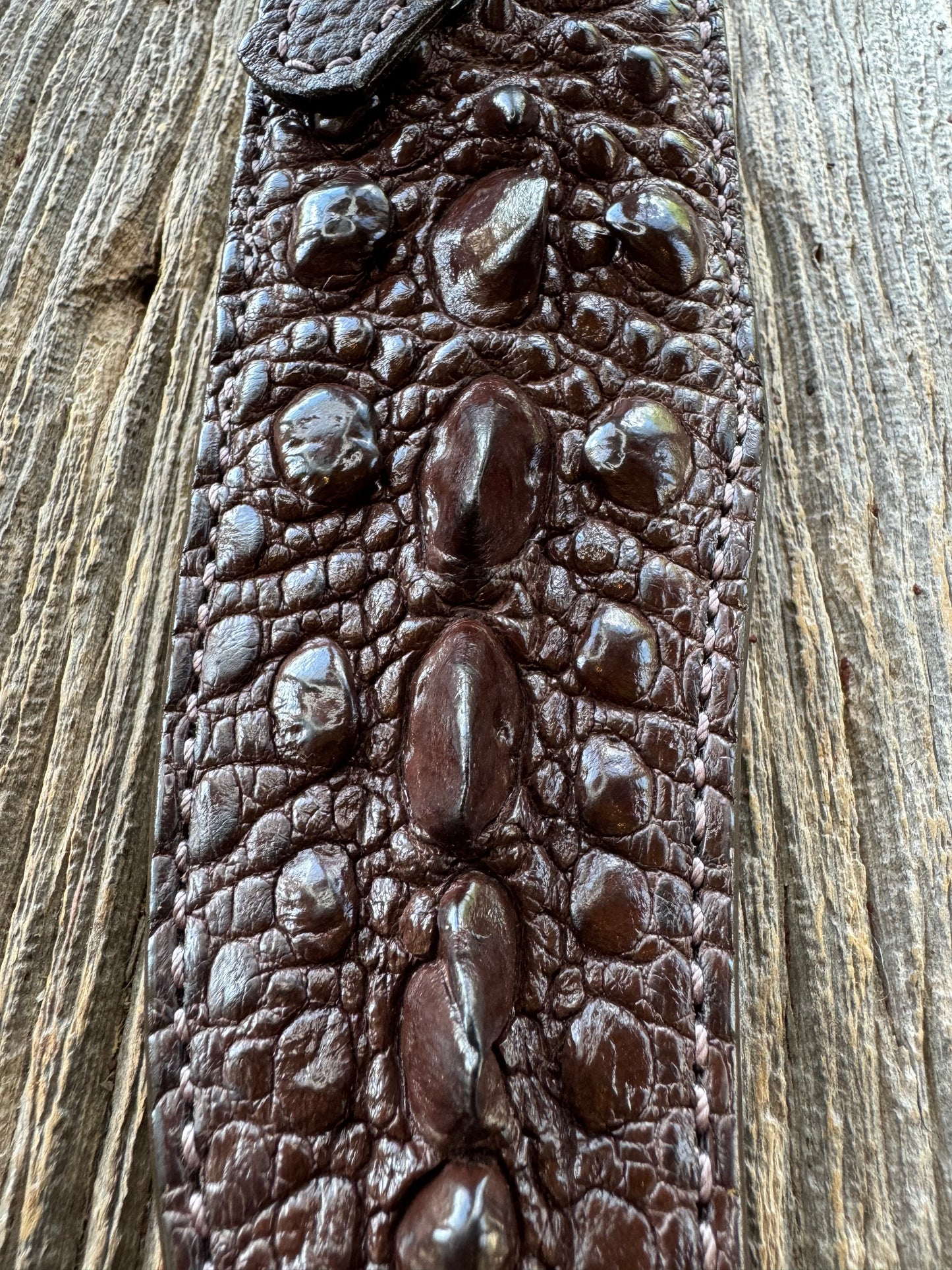 Randall Model 12-8 “Big Bear” Sheath in Exotic Dark Brown Snapping Turtle by Treeman. Spiked Dragon tail portion of the turtle.