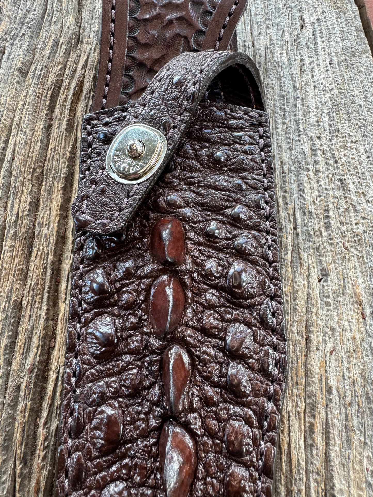 Randall Model 12-8 “Big Bear” Sheath in Exotic Brown Snapping Turtle by Treeman. Spiked Dragon tail portion of the turtle.