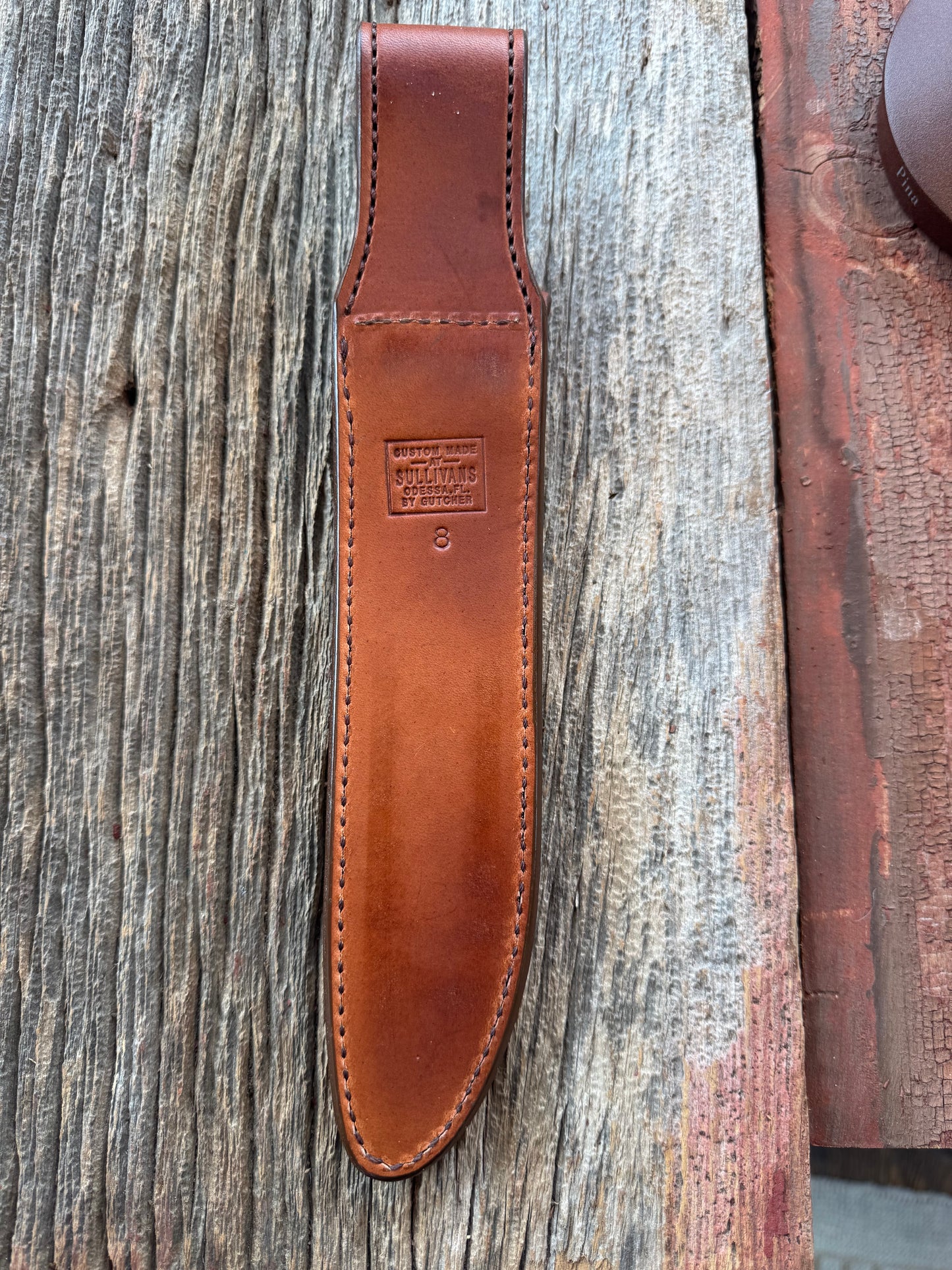 New Randall Model 1-8 or 2-8 Sheath in Exotic white and black Natural Croc with full leather belt loop. Custom Made at Sullivan’s by Gutcher.
