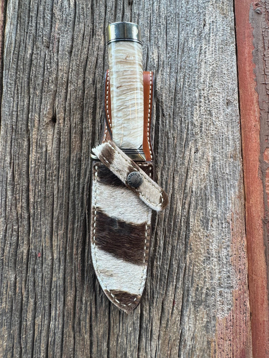 Randall Model Combat Companion in Musk Ox. Nickel Silver Hilt and butt cap, Stainless and Gutcher Zebra Sheath.
