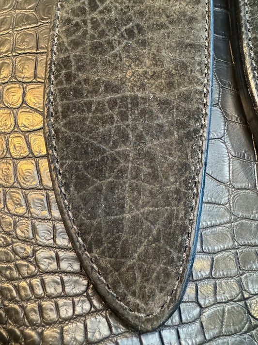 New Randall Pair of Model 12-11 Large Sasquatch and matching 12-8 Small Sasquatch Sheath’s in Exotic Black Hippo (very rare) Custom Made at Sullivan’s by Gutcher.