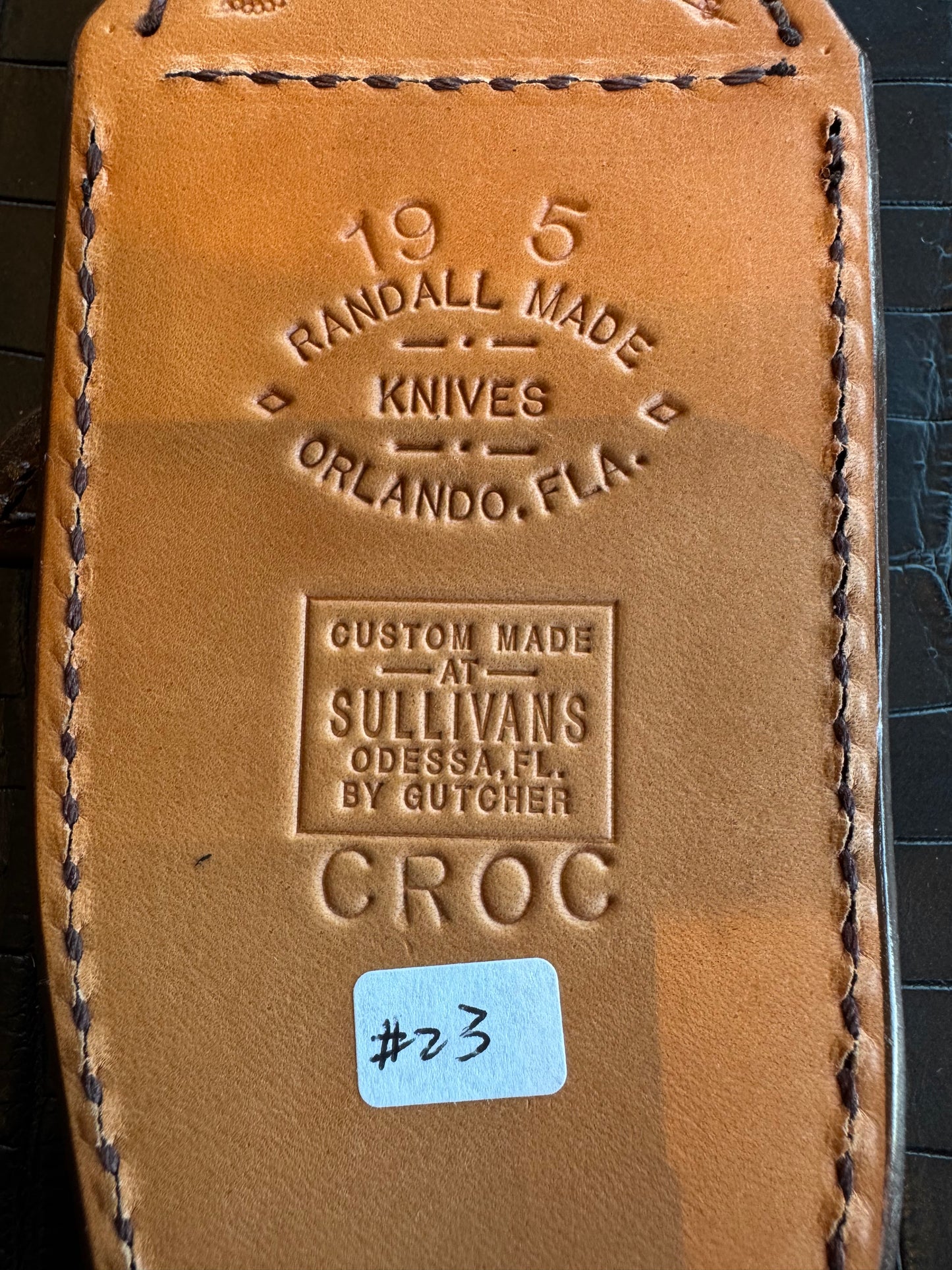 Randall Model 19-5 Exotic Brown Crocodile Sheath from Sullivans by Gutcher.
