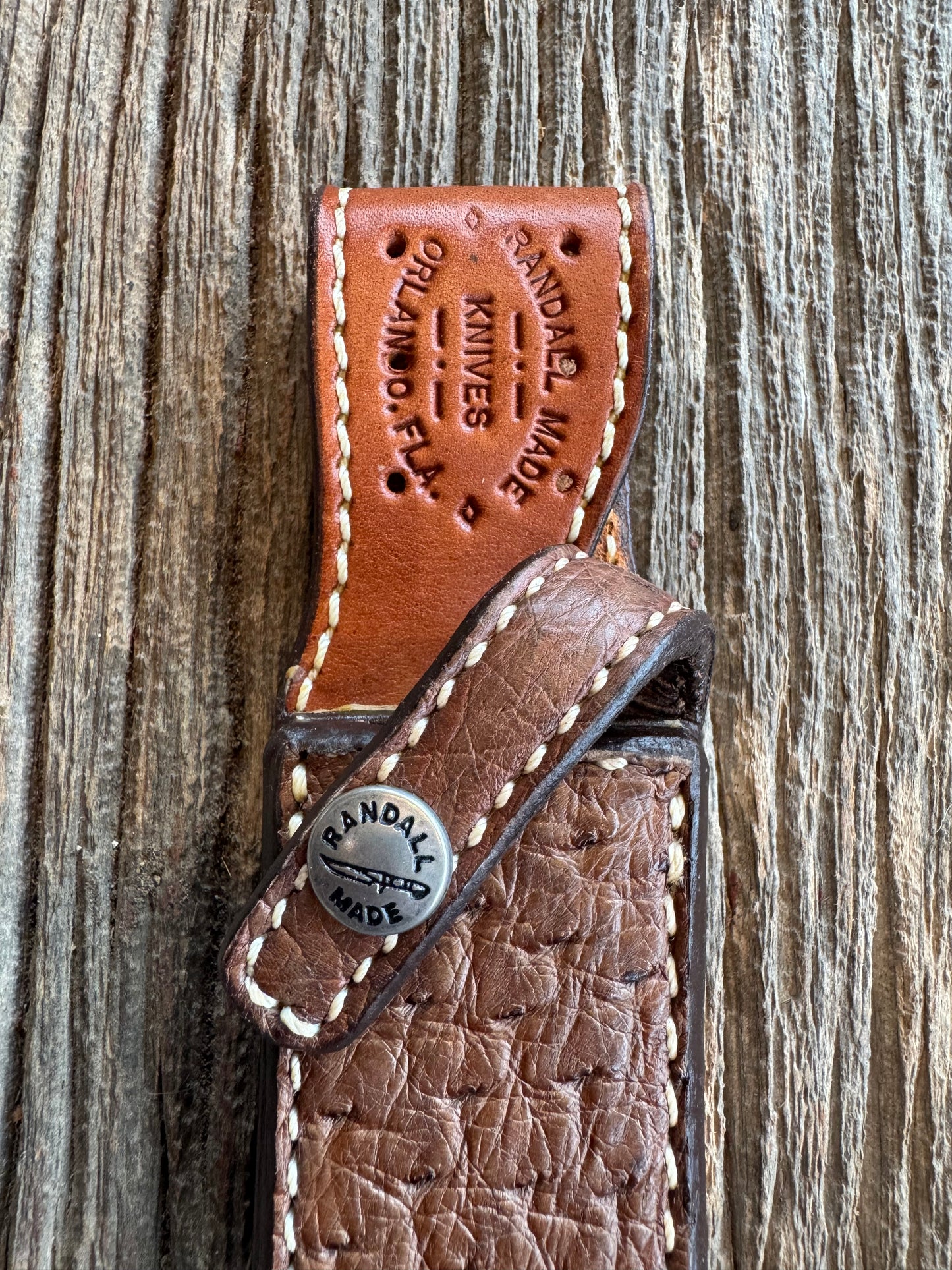 Rare Randall 4 inch sheath in Exotic Ostrich from Sullivans by Gutcher.