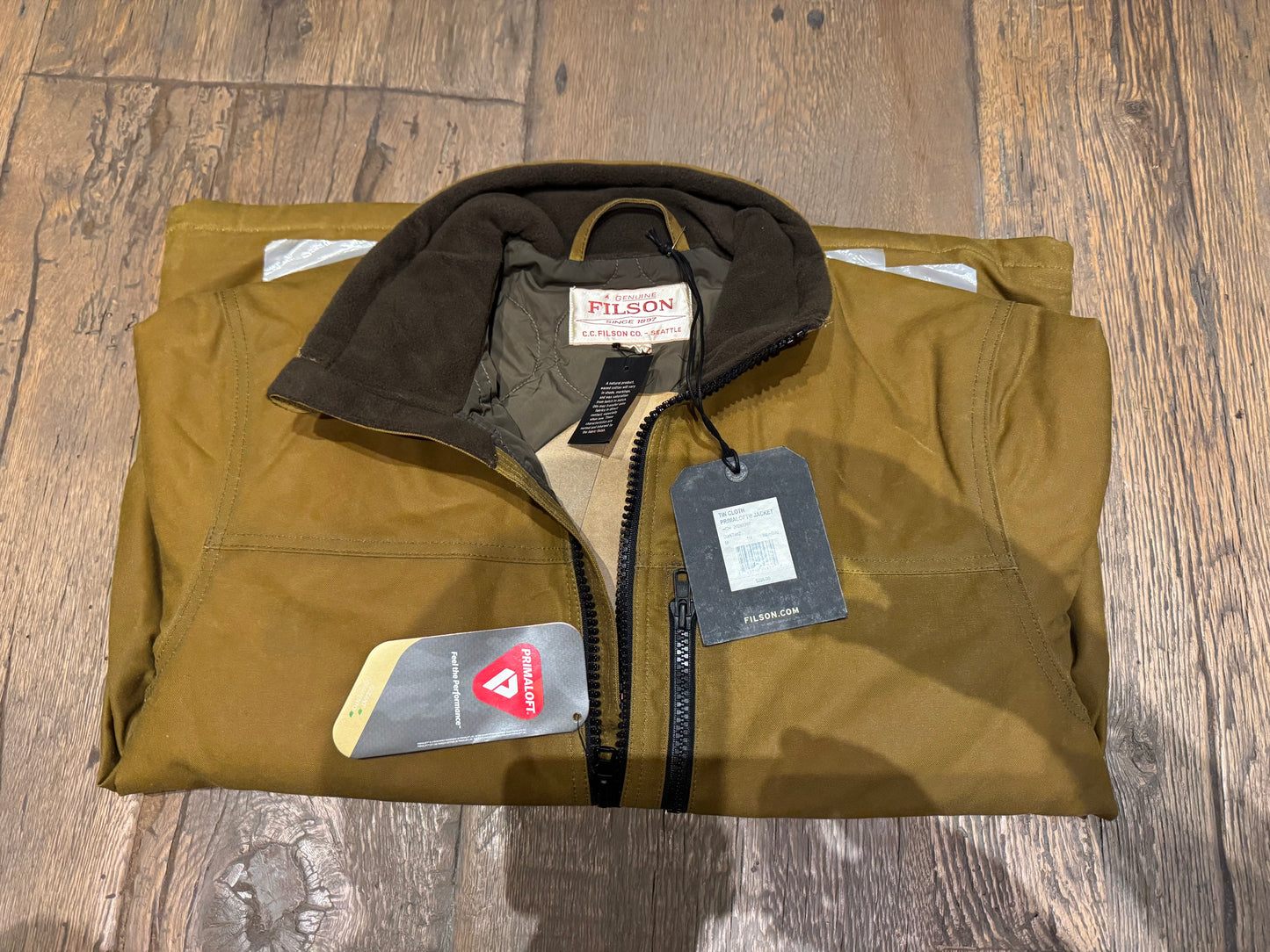 NWT Filson TIN CLOTH PRIMALOFT® JACKET DARK TAN Medium NWT