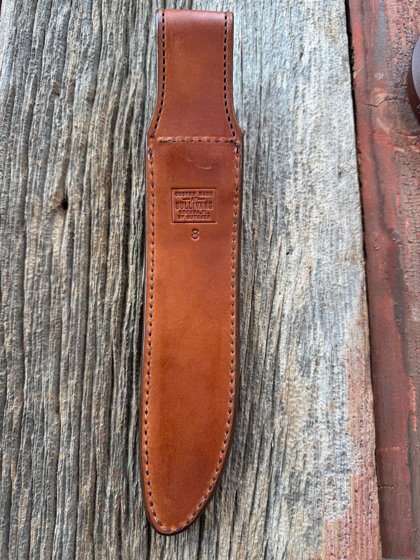 New Randall Model 1-8 or 2-8 Sheath in Exotic white Natural Croc with full leather belt loop. Custom Made at Sullivan’s by Gutcher.
