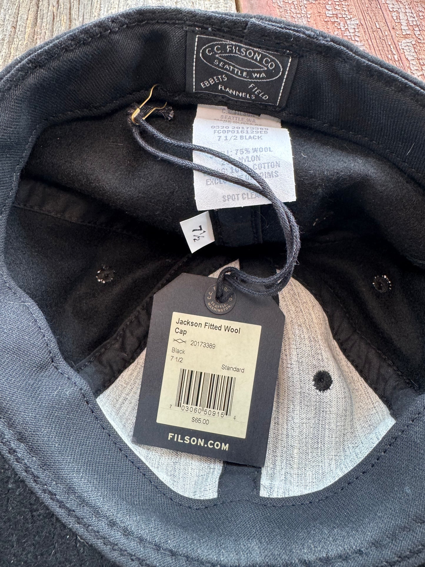 NWT Filson Jackson Fitted Cap Black with Yellow F Size 7 1/2 USA 20173389