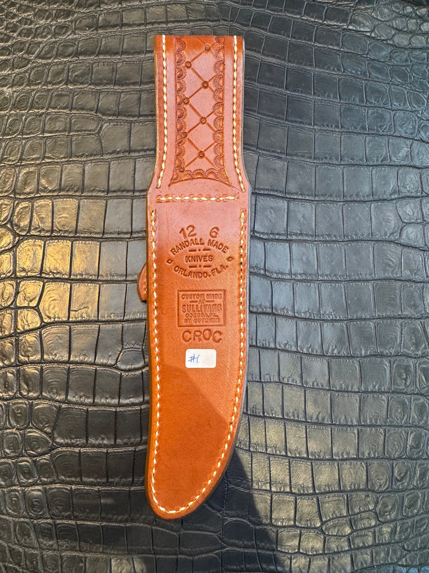 New Randall Model 12-6 Sheath in Exotic Brown Crocodile Custom Made at Sullivan’s by Gutcher.