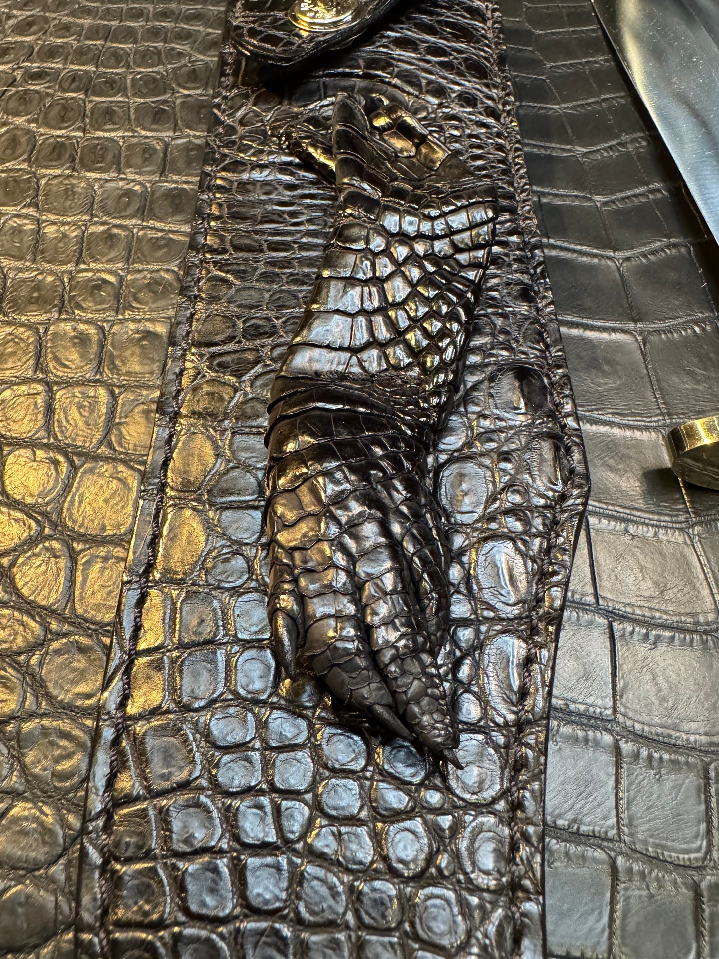 Randall Model Smithsonian “Smitty”Sheath in Exotic Australian Black Hornback ( foot and claw ) Crocodile skin from Treeman. Sheath only