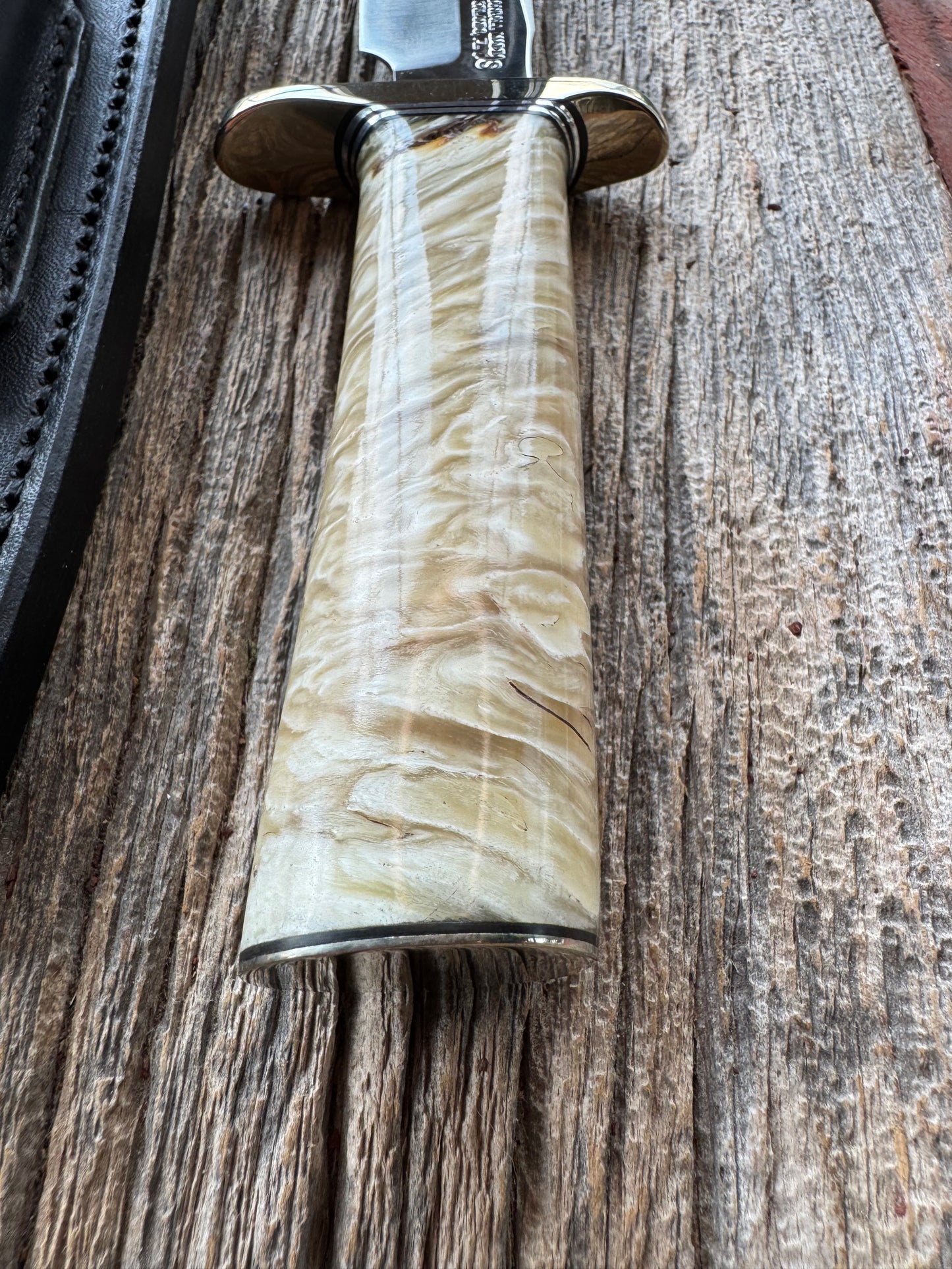 Randall Model 1-7 in Musk Ox. Nickel Silver Hilt and butt plate Black and Aluminum spacers, stainless steel blade.