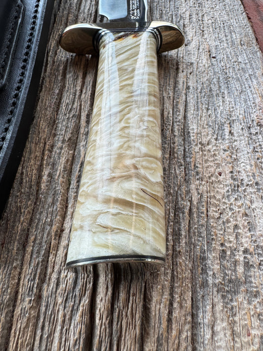 Randall Model 1-7 in Musk Ox. Nickel Silver Hilt and butt plate Black and Aluminum spacers, stainless steel blade.