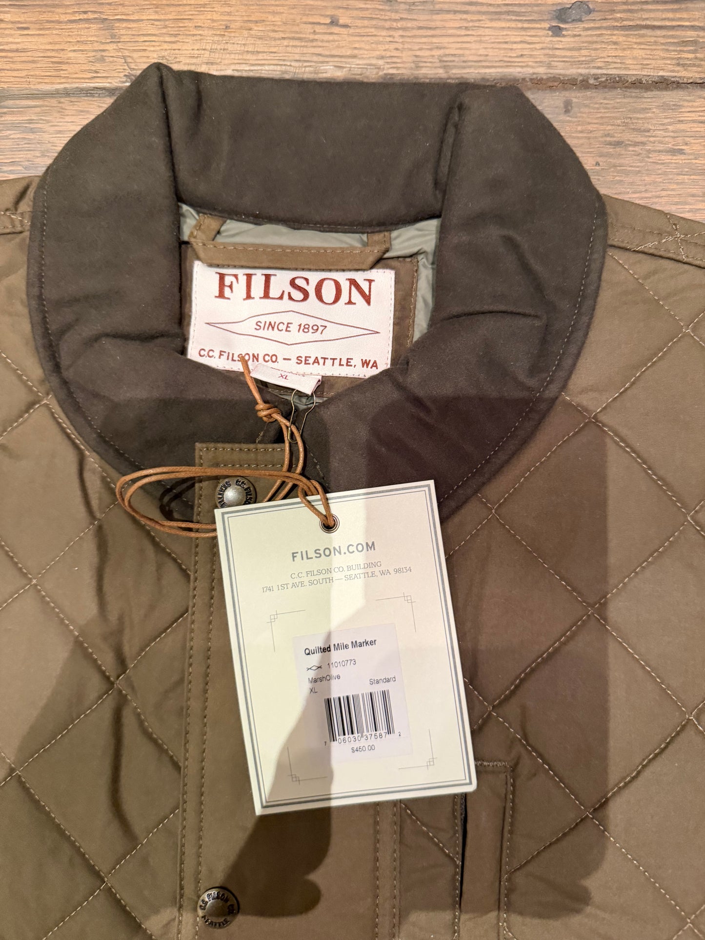 Filson Quilted Mile Marker Jacket NWT Vintage 11010773 Marsh Olive Extra Large Made in the USA