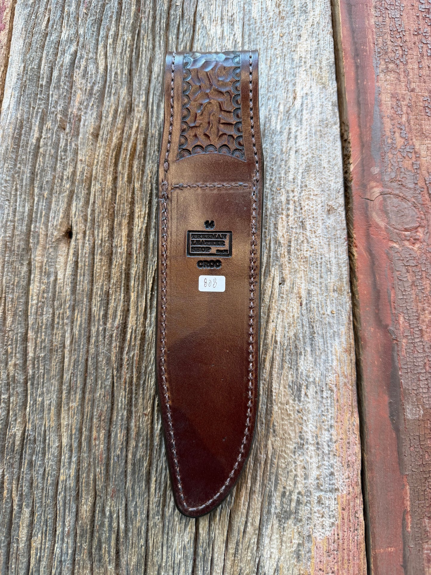 New Randall Model 14 Sheath in Exotic Army Green Crocodile from Treeman.