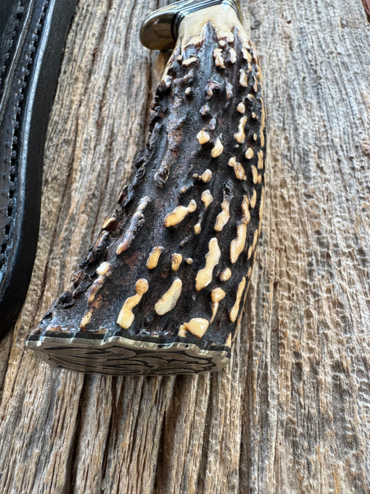 Randall Model 7-5 Denmark with a gnarly piece of Popcorn Stag. Nickel Silver Hilt and Butt plate all fully engraved by Jere Davidson.