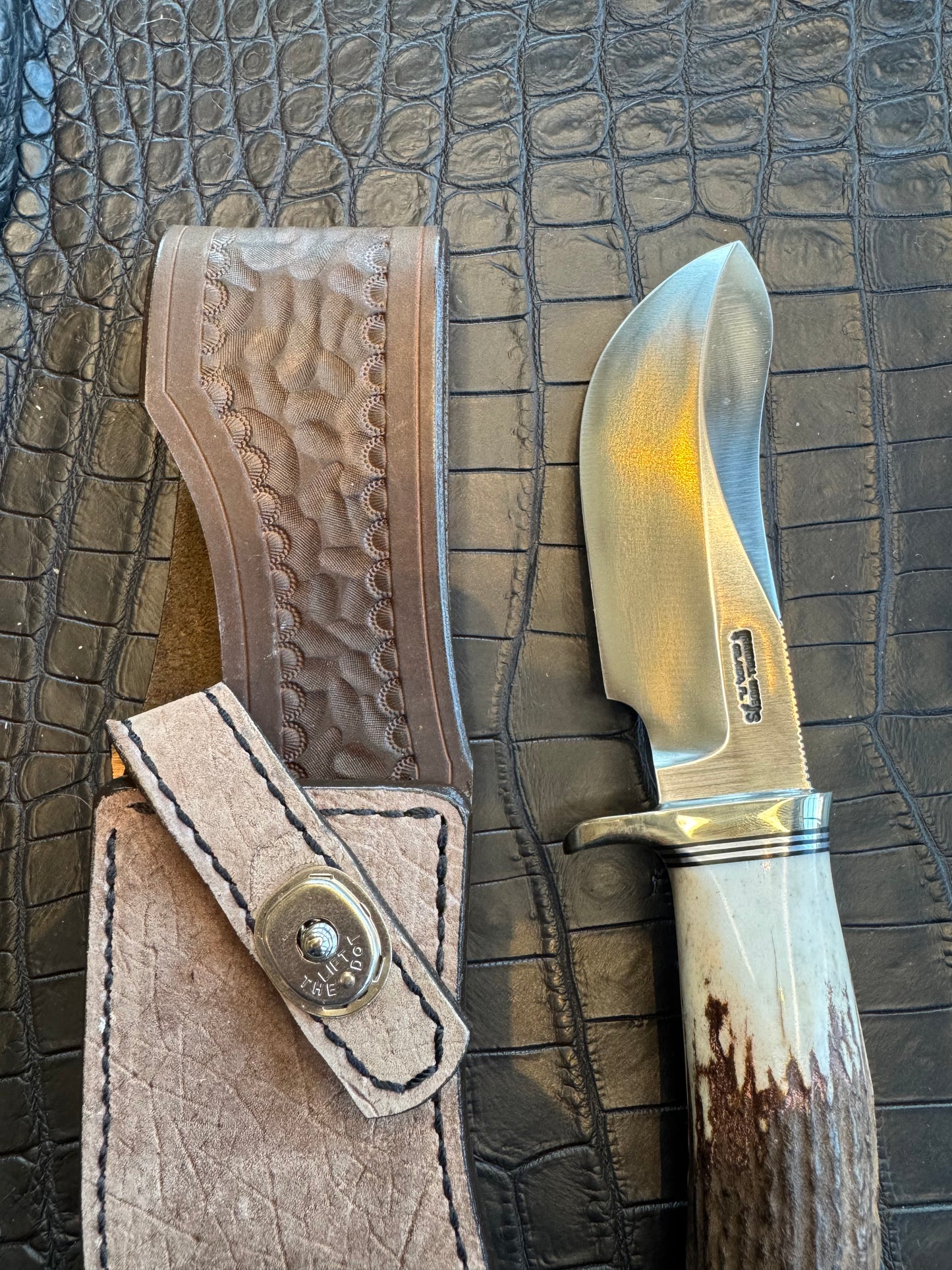 Randall Model Bowles Special Sheath in Exotic Grey Hippo Skin from Treeman. Sheath only
