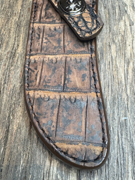 Randall Model 20 Sheath in Exotic Brown Sueded Crocodile from Treeman.