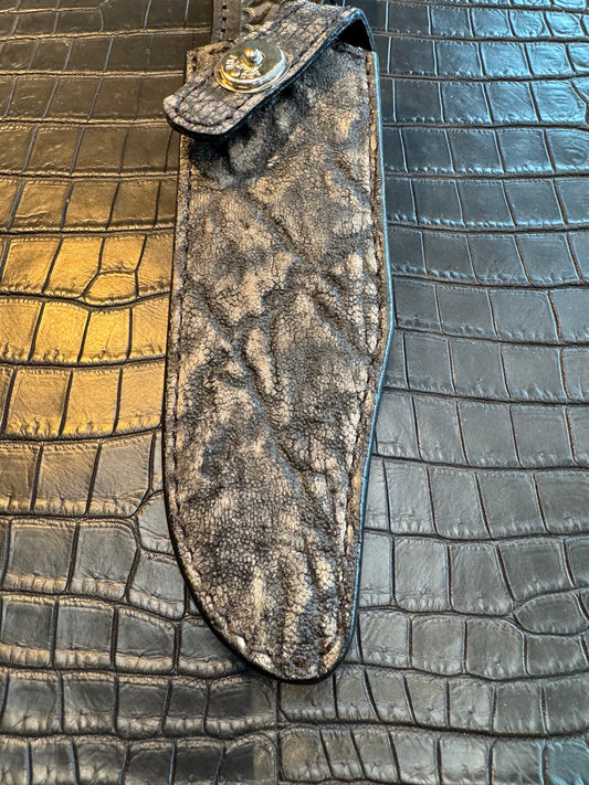 Randall Model Buxton Fighter “Dealer Special” Exotic Sheath in Black Elephant Trunk by Treeman.