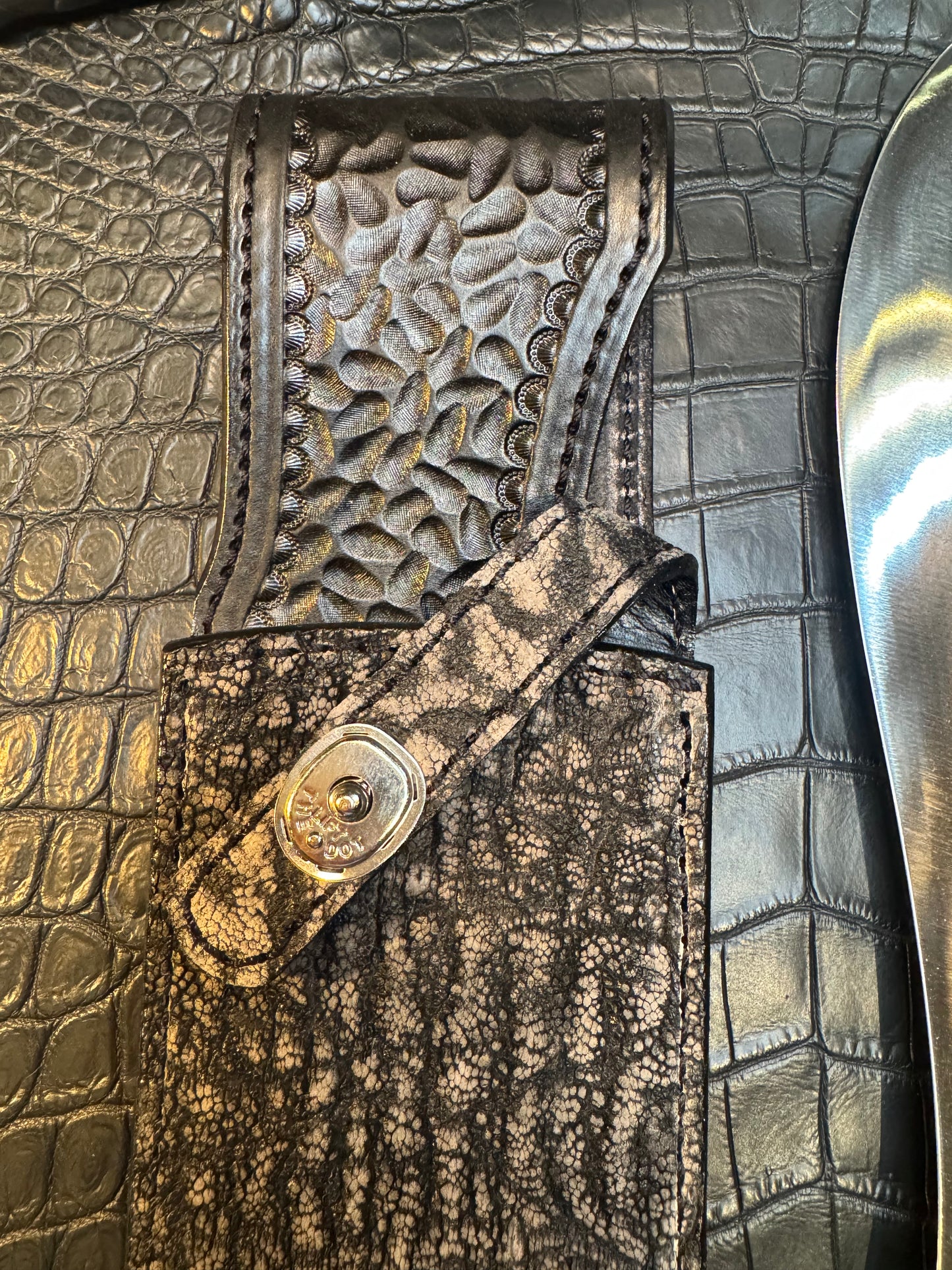 Randall Model 12-11 Large Sasquatch Sheath in Exotic Black Elephant Trunk by Treeman. (Sheath only)