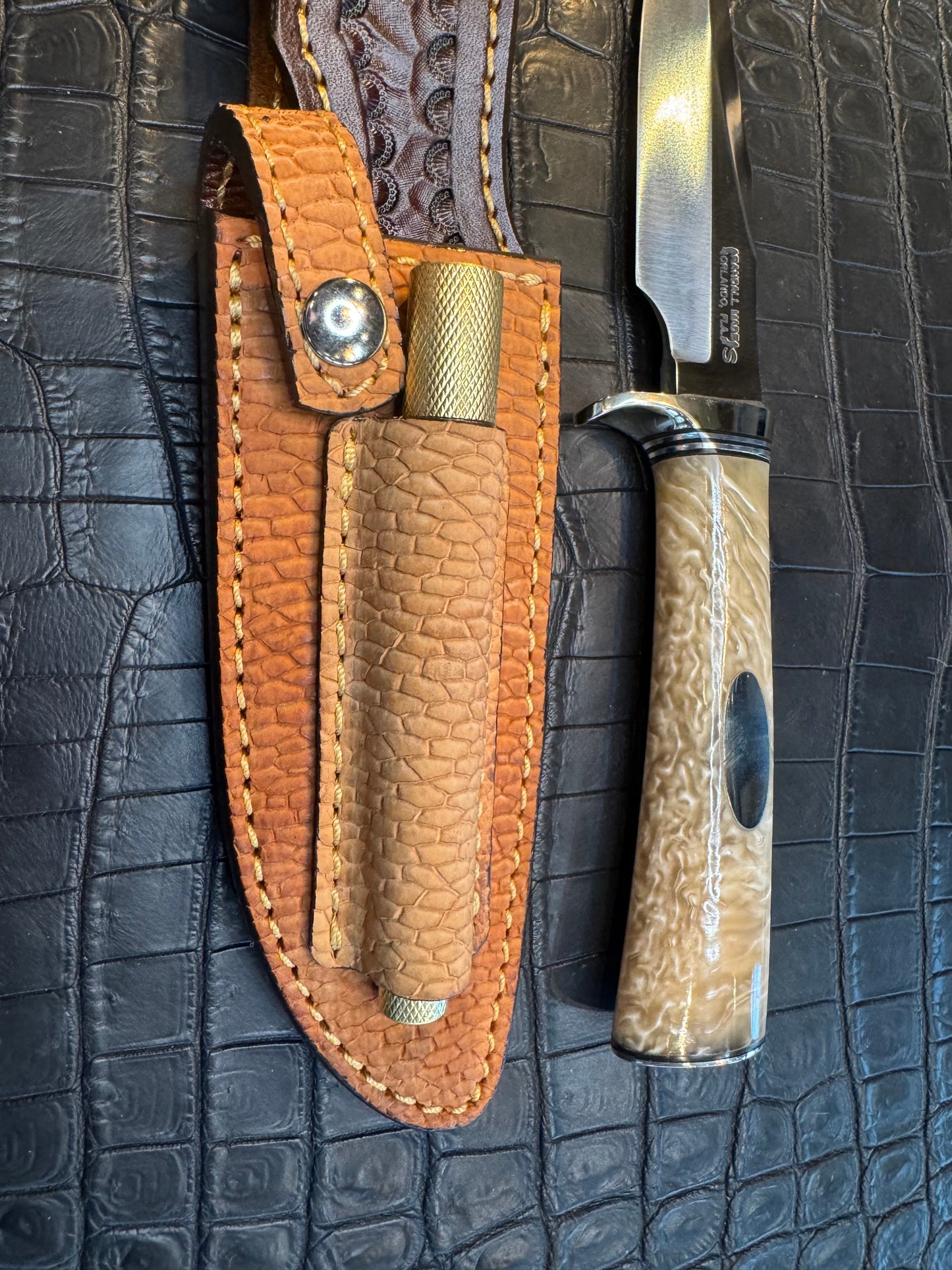 Randall Model Stanaback Special Sheath Straight Hilt and Sharpening Rod in Exotic Beaver Tail by Treeman. (Sheath only)