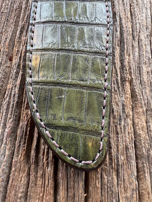 Randall Model 1-8 Sheath in Exotic Army Green Crocodile from Treeman.